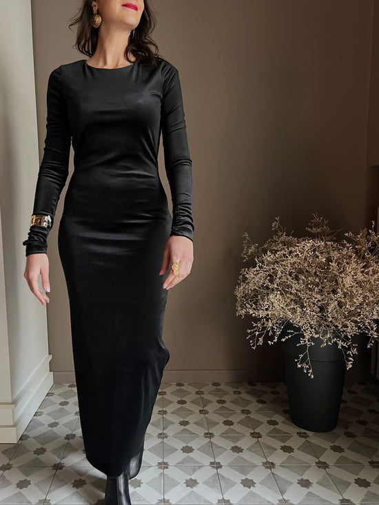 Abito lungo in velluto nero