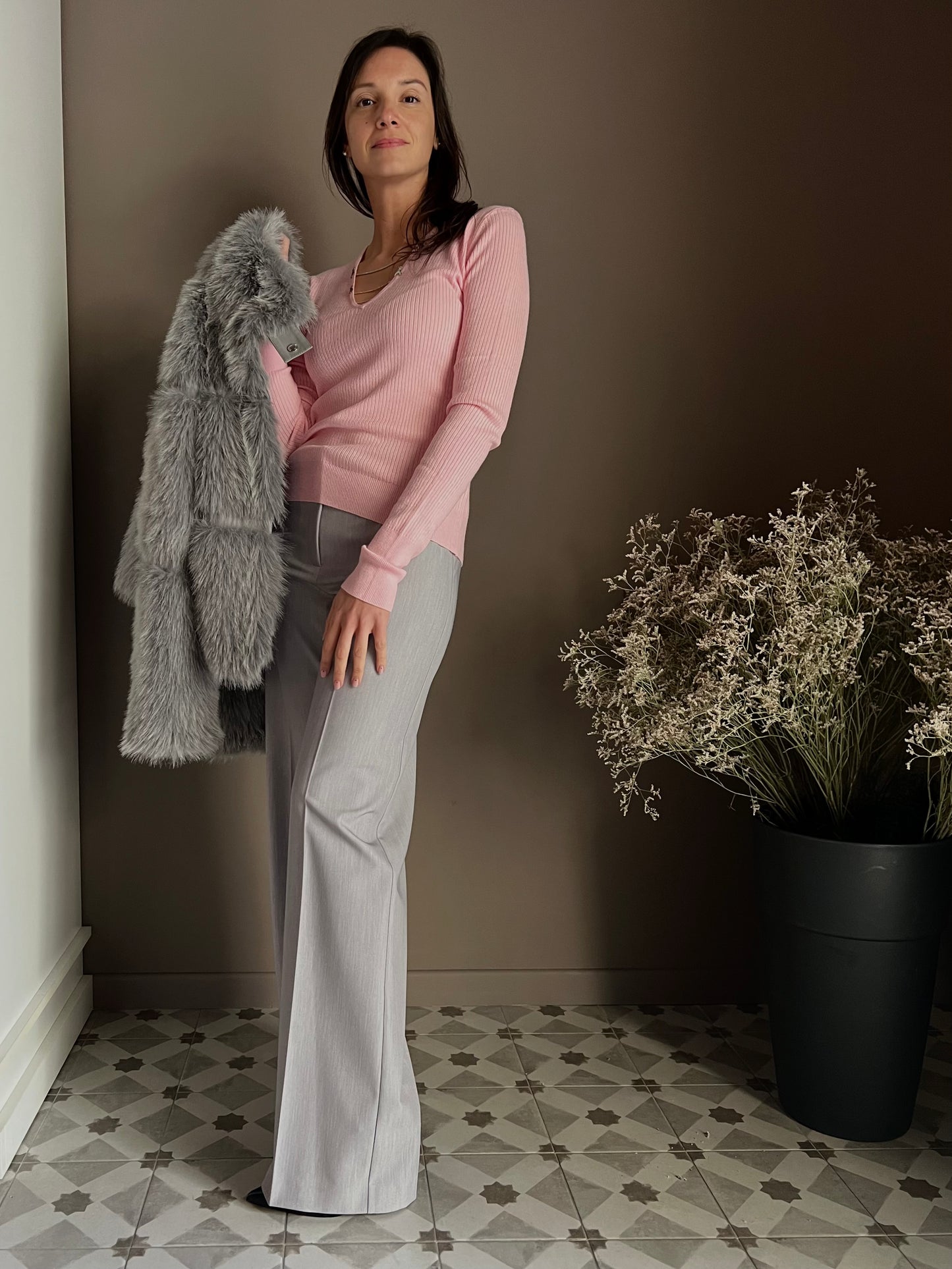 Maglia slim fit con catenelle Pink