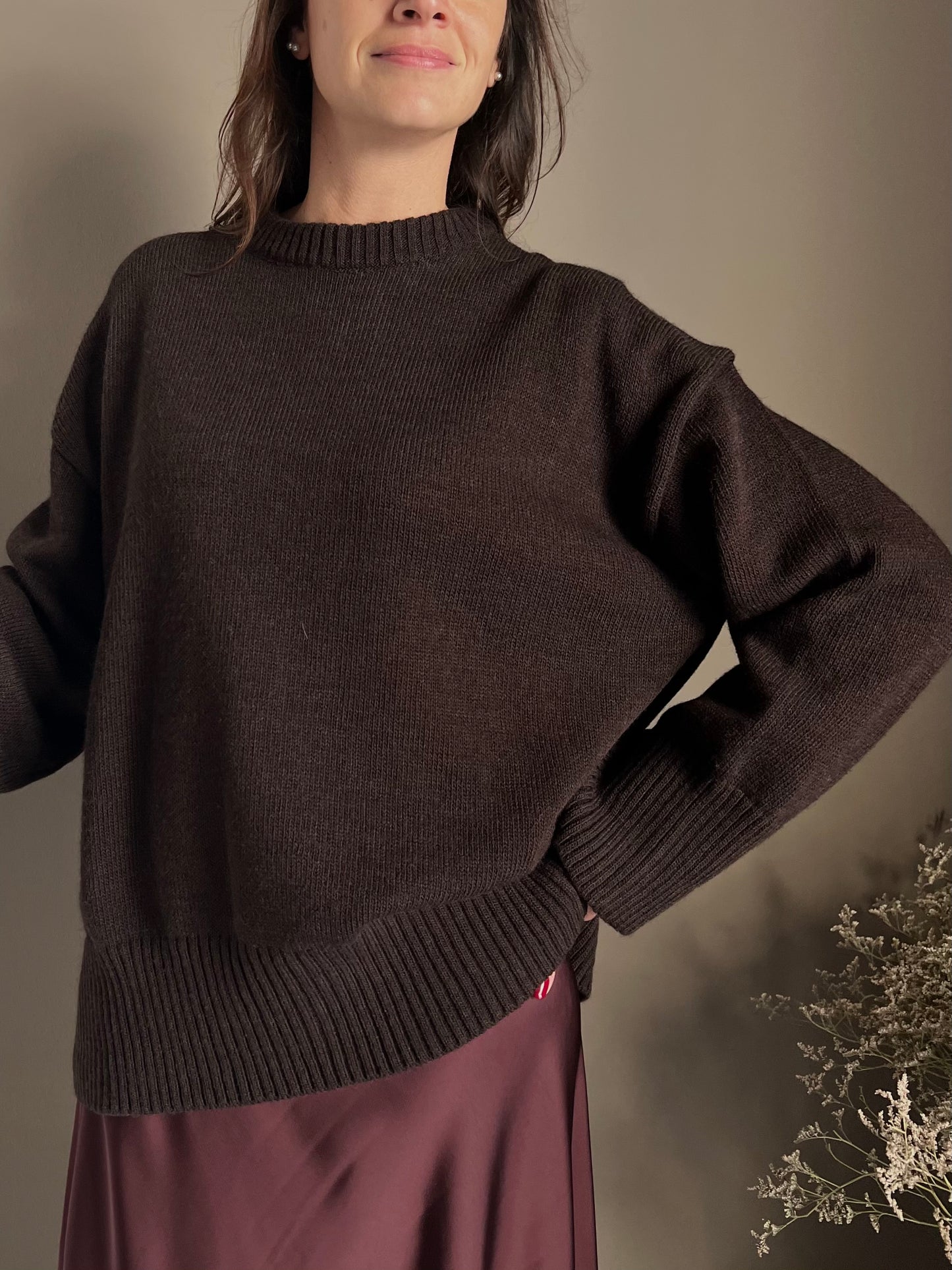 Maglia oversize girocollo Fondente