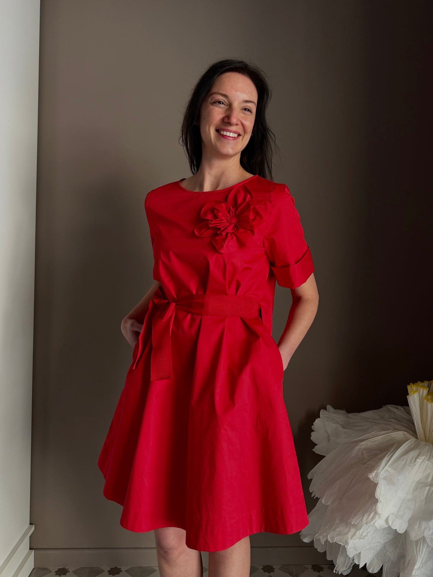 Abito Nenette rosso con fiore