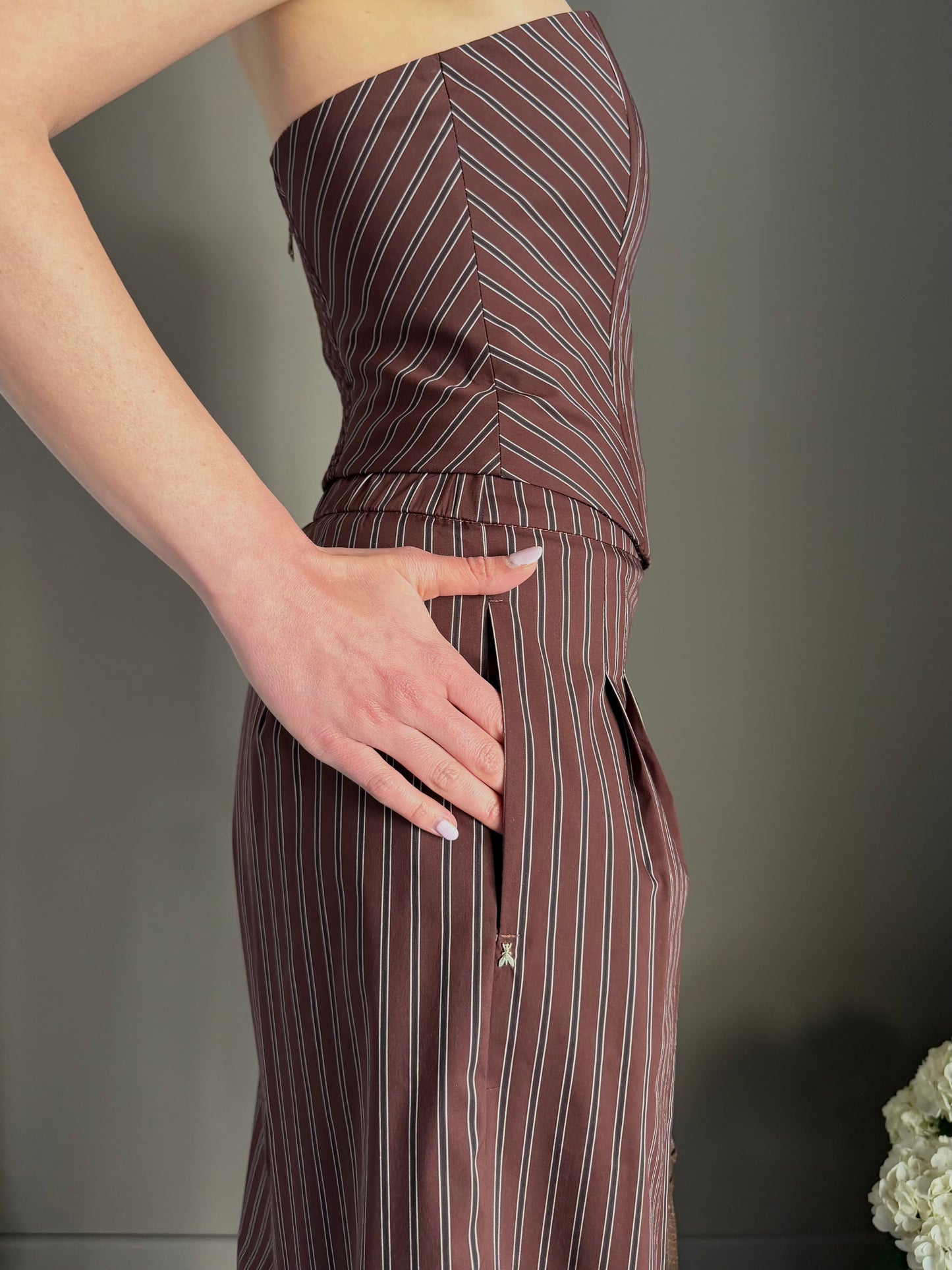 Pantalone gessato in cotone wide-leg