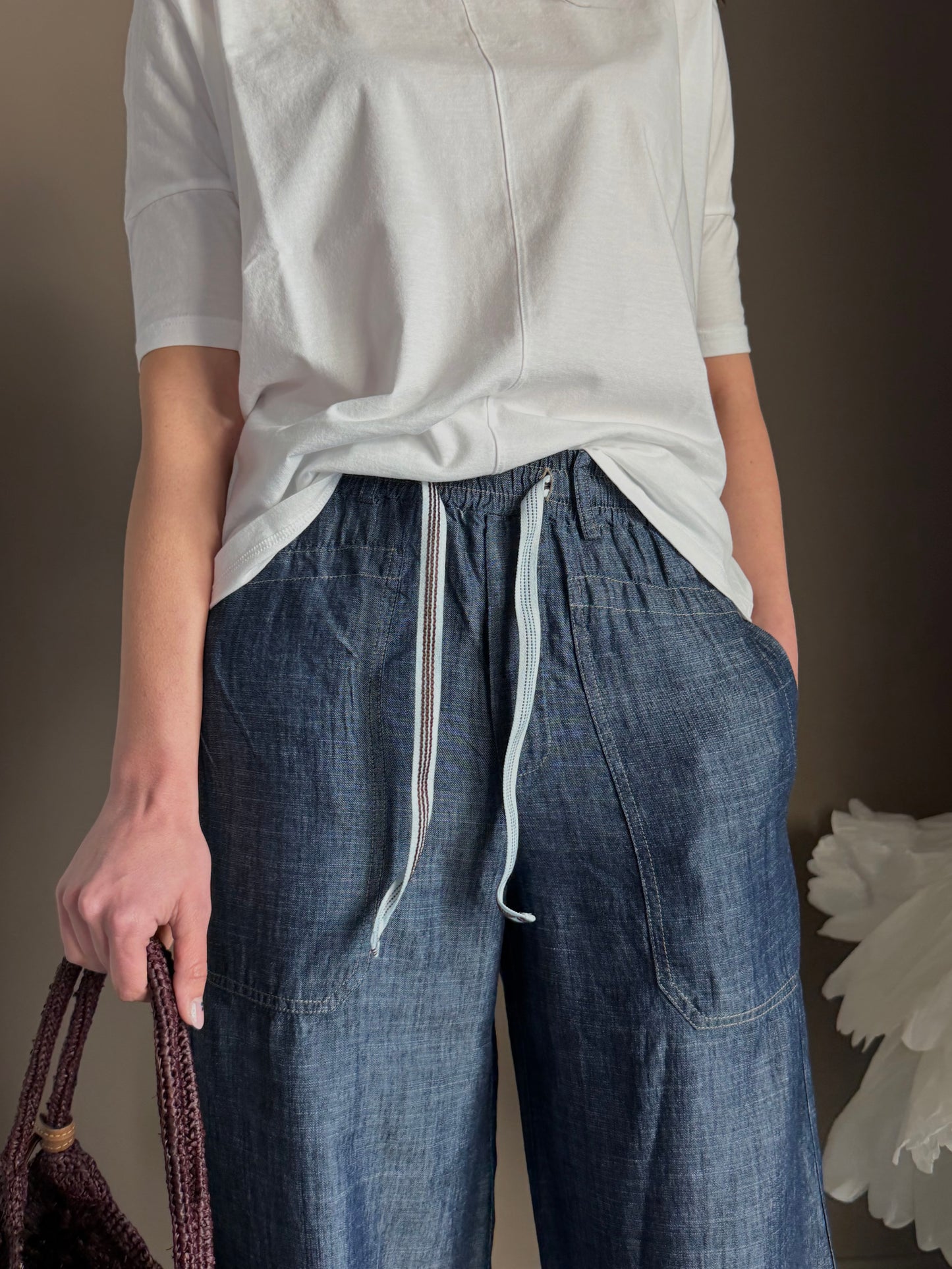 Pantalone chambray in cotone e Lyoncell