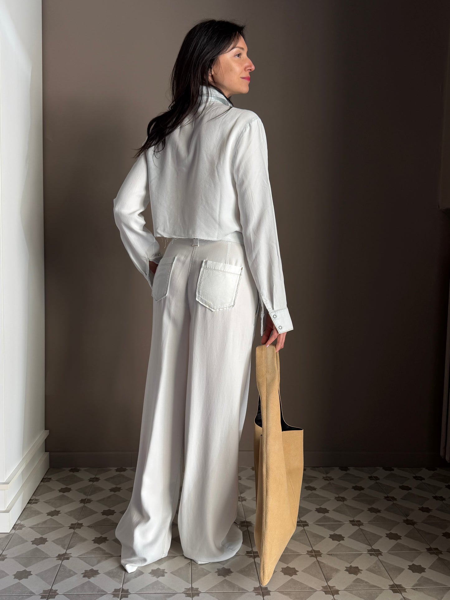 Camicia Crop Patrizia Pepe in Denim Bianco
