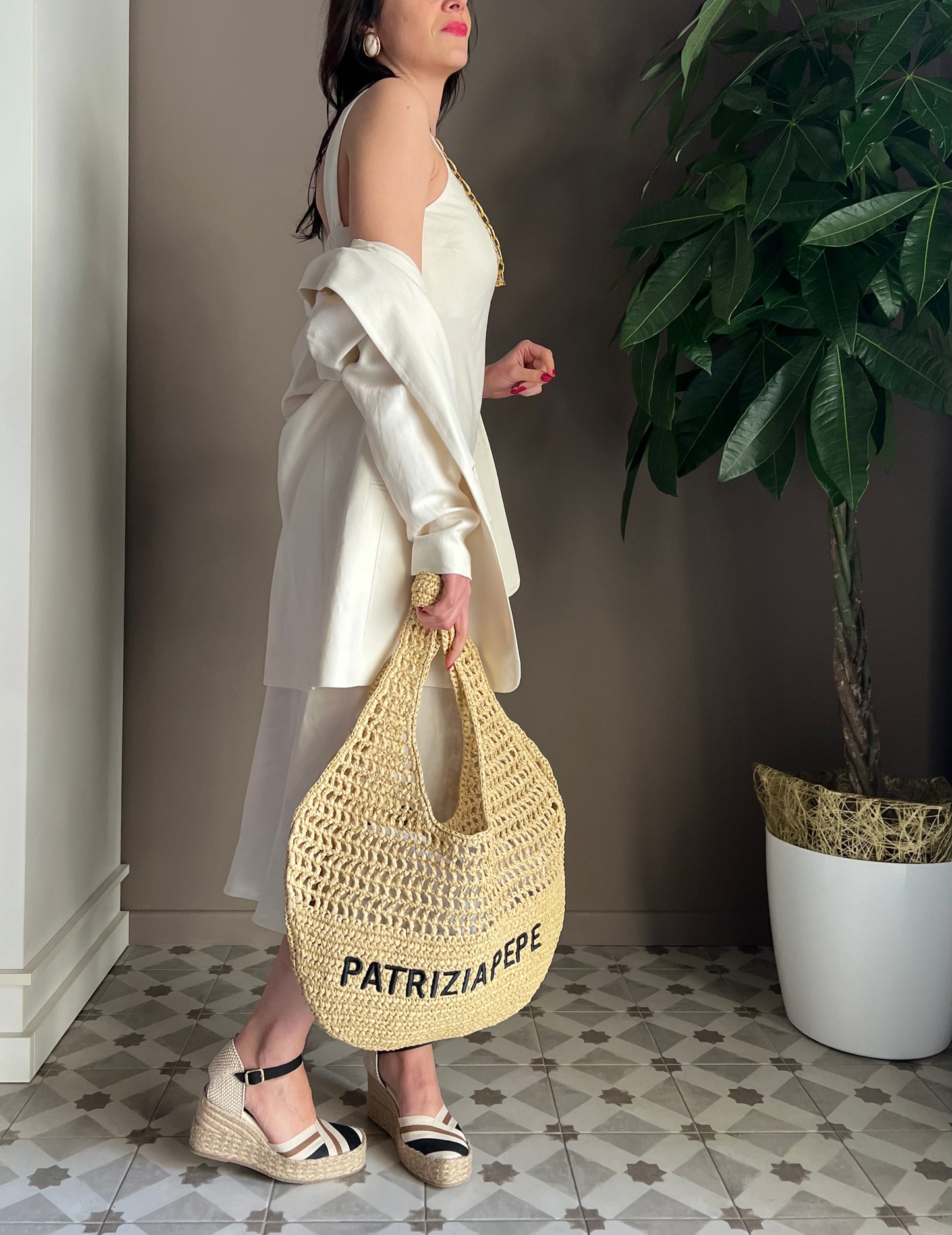 Abito in viscosa e lino ivory