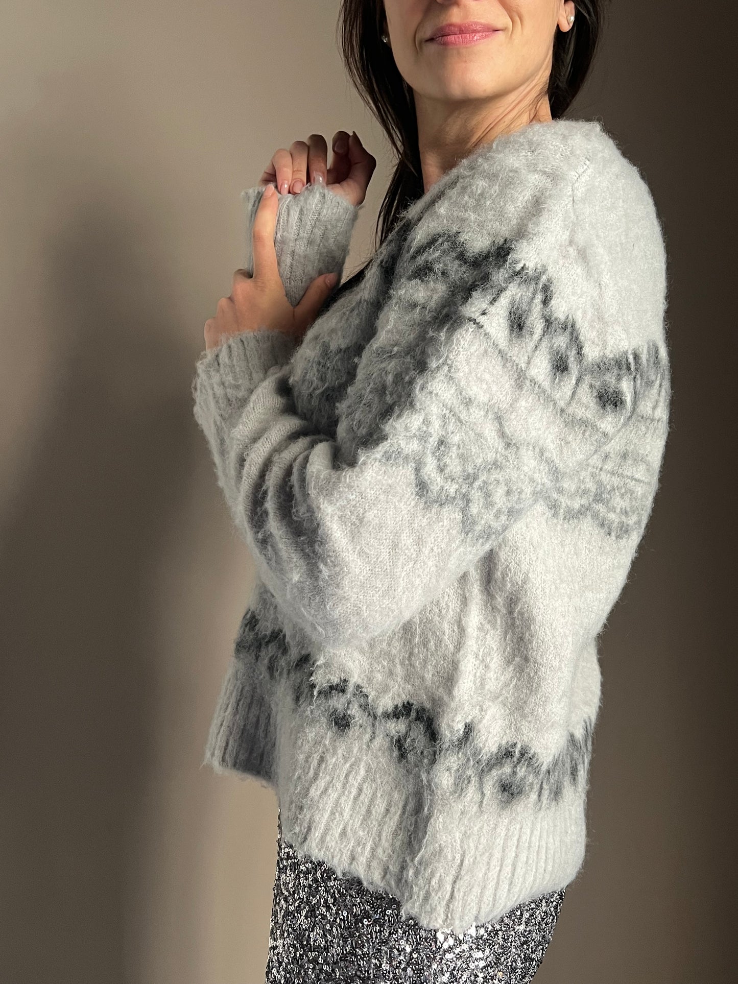 Maglia girocollo motivo Jacquard grey