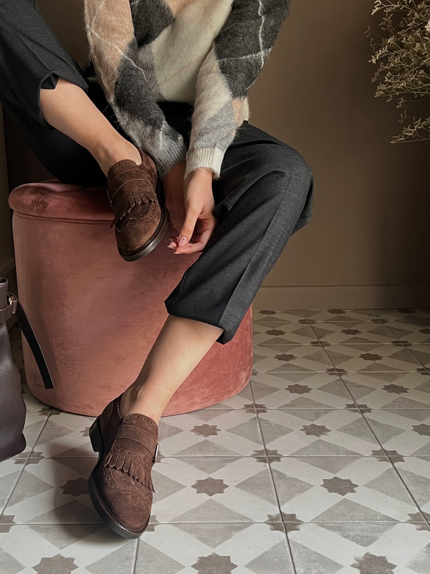 Mocassino Frangia e Fibbia Anna F. in Camoscio Marrone