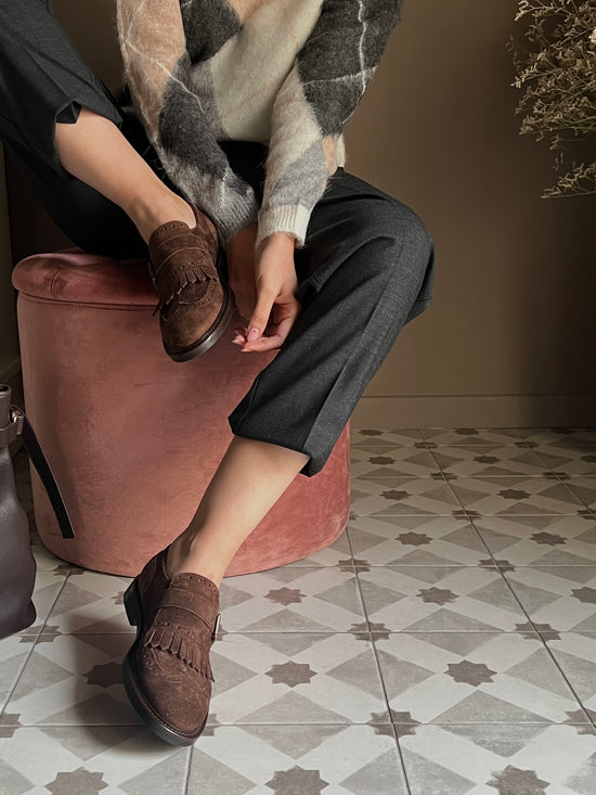 Mocassino Frangia e Fibbia Anna F. in Camoscio Marrone