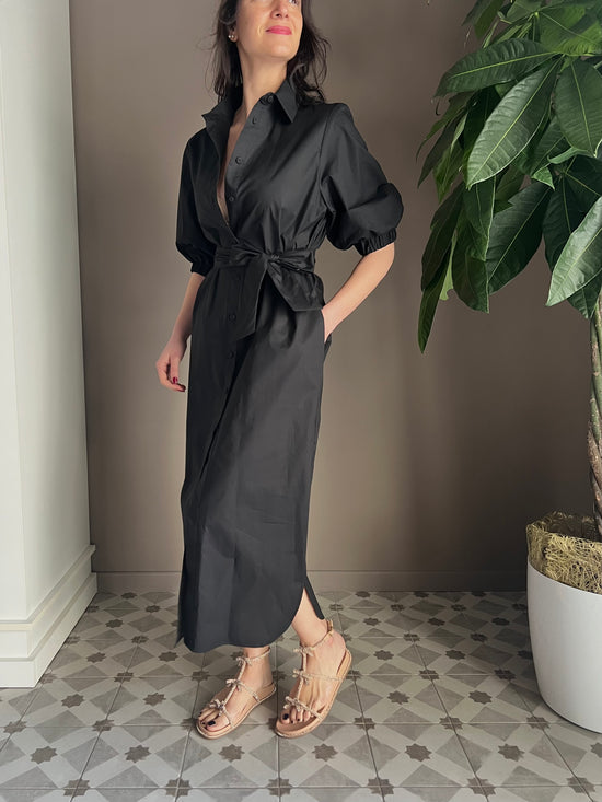 Abito chemisier in cotone nero