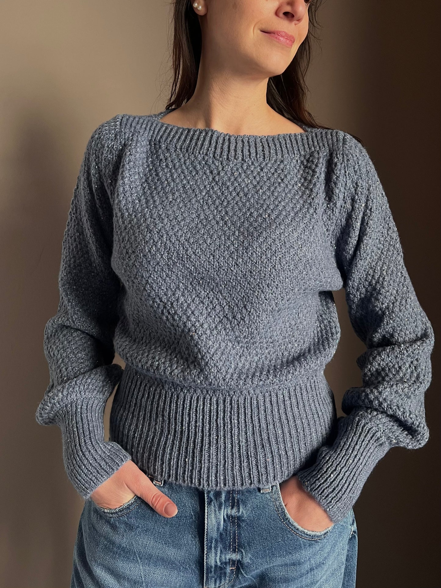 Maglia So Allure con micro paillettes blue light