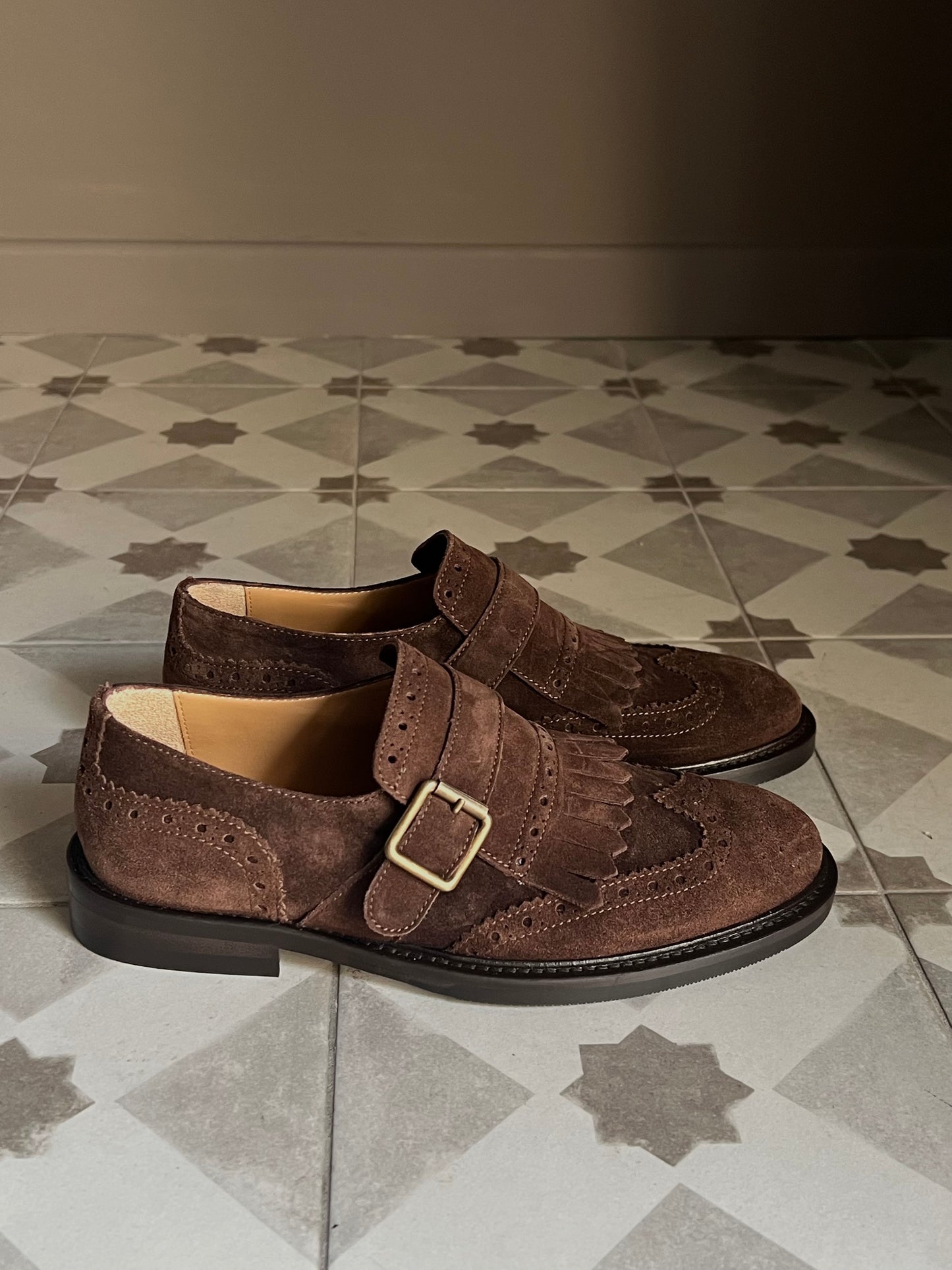 Mocassino Frangia e Fibbia Anna F. in Camoscio Marrone