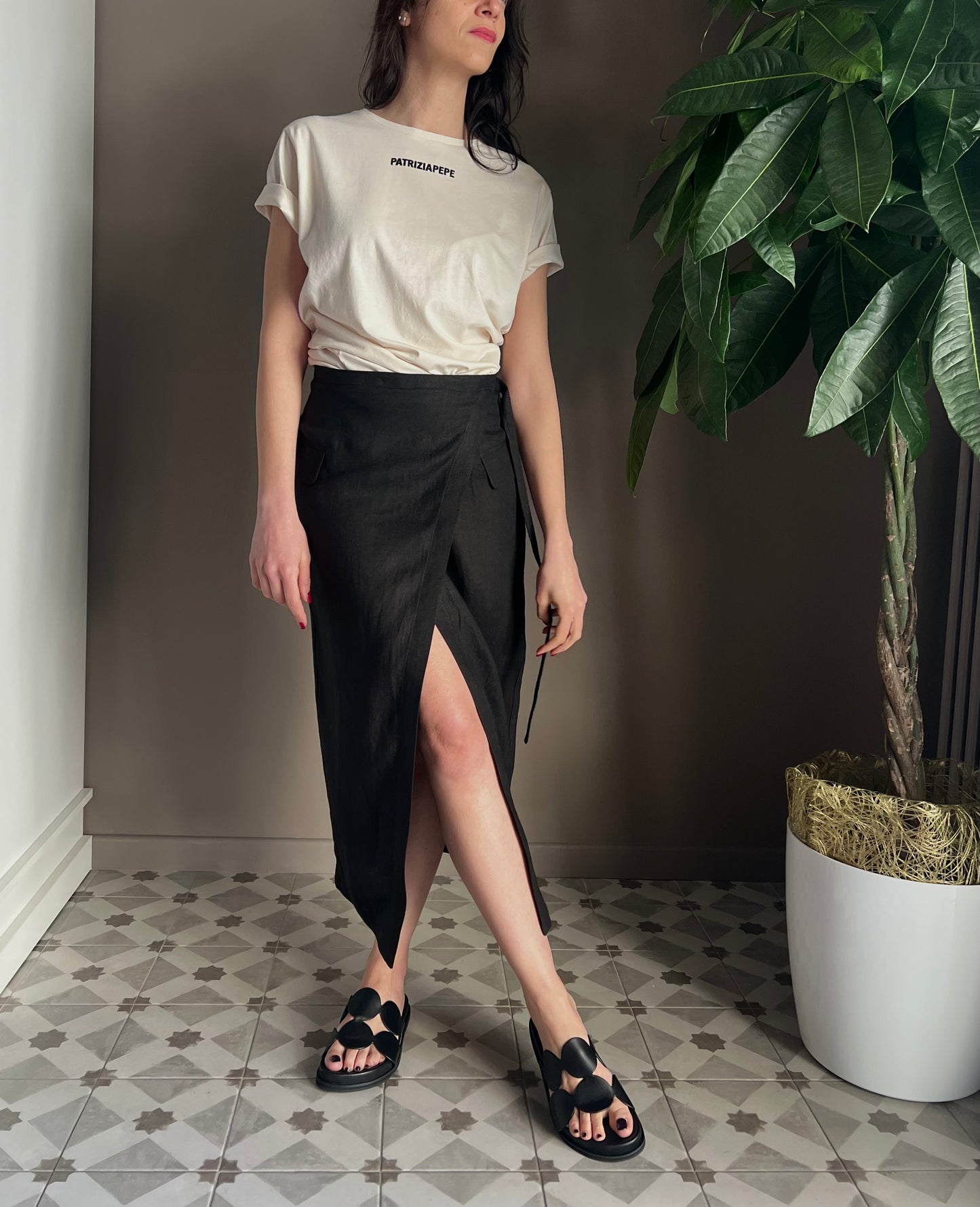 Gonna in lino Midi nera