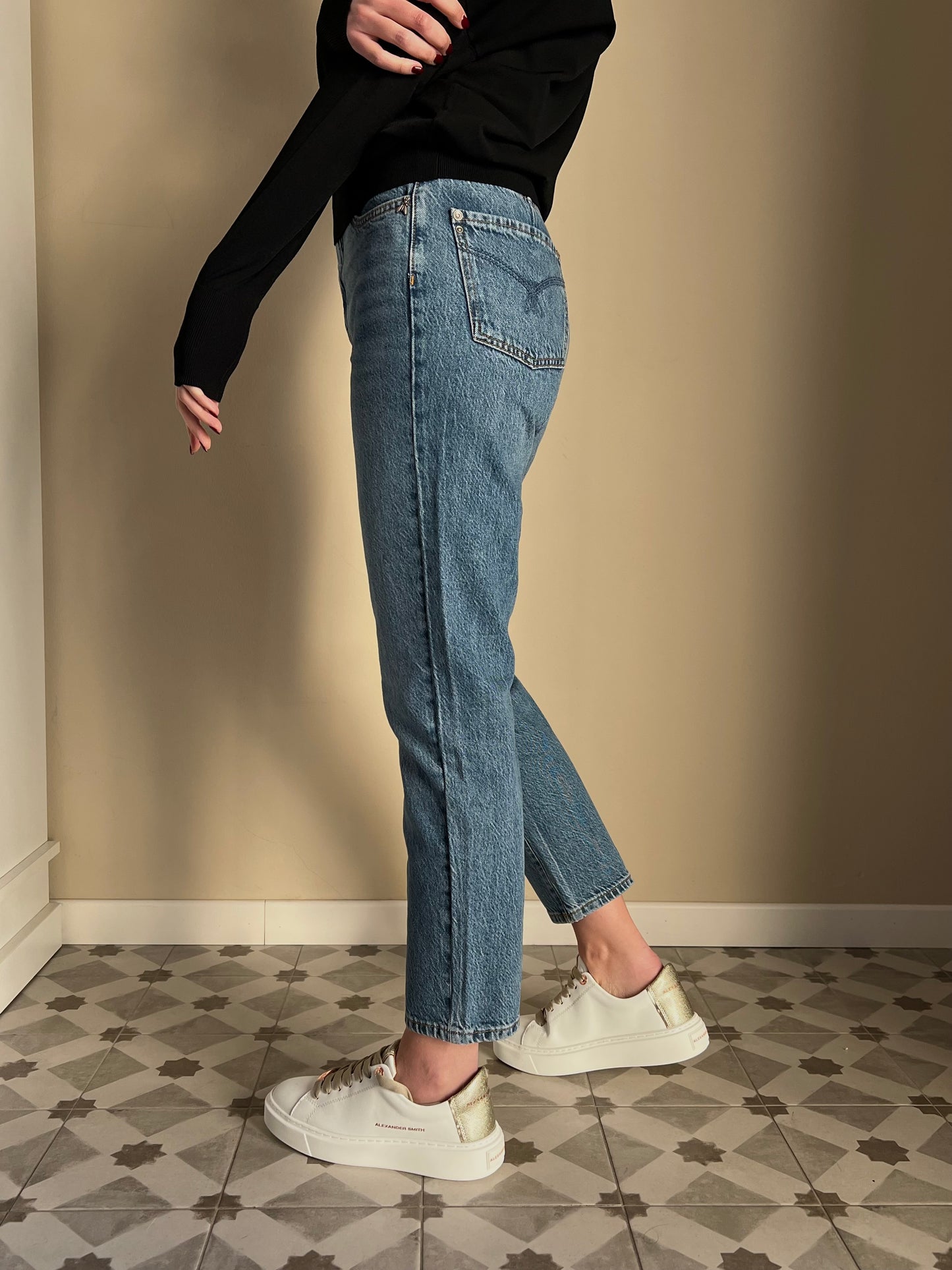 Pantalone denim vita alta