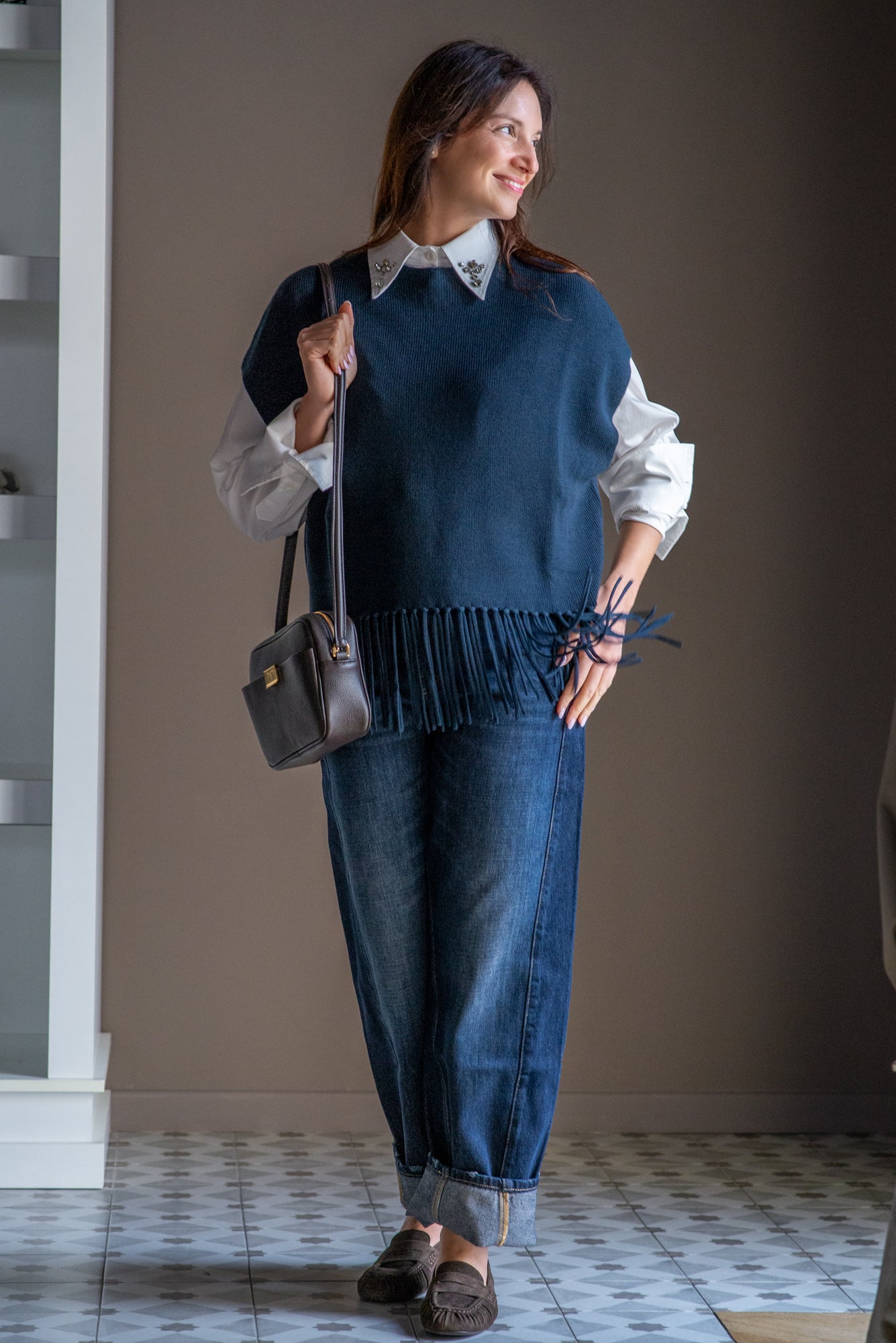 Gilet/Poncho in pura lana blu