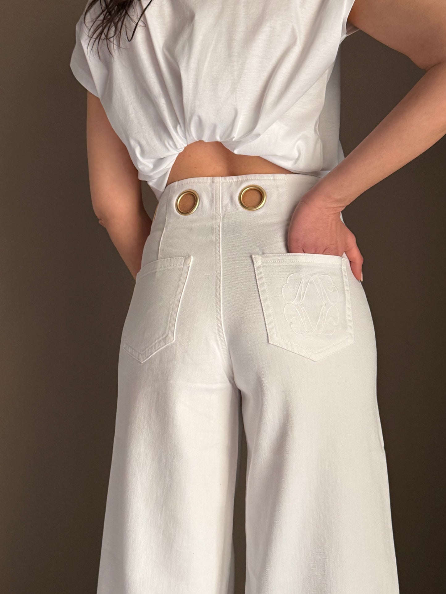 Pantalone a palazzo in drill con dettagli gold