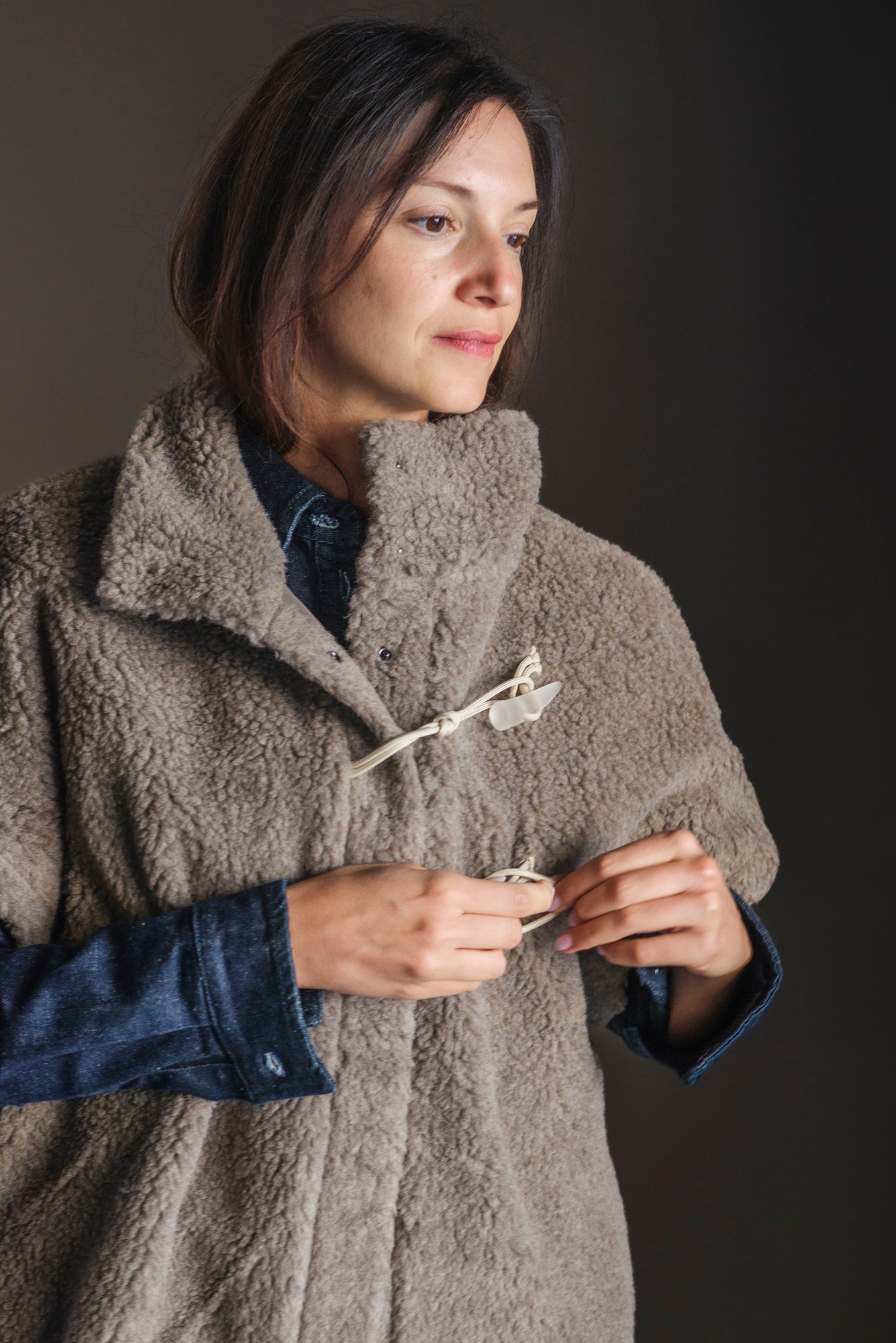 Gilet Oversize in Lana e Sherpa Taupe