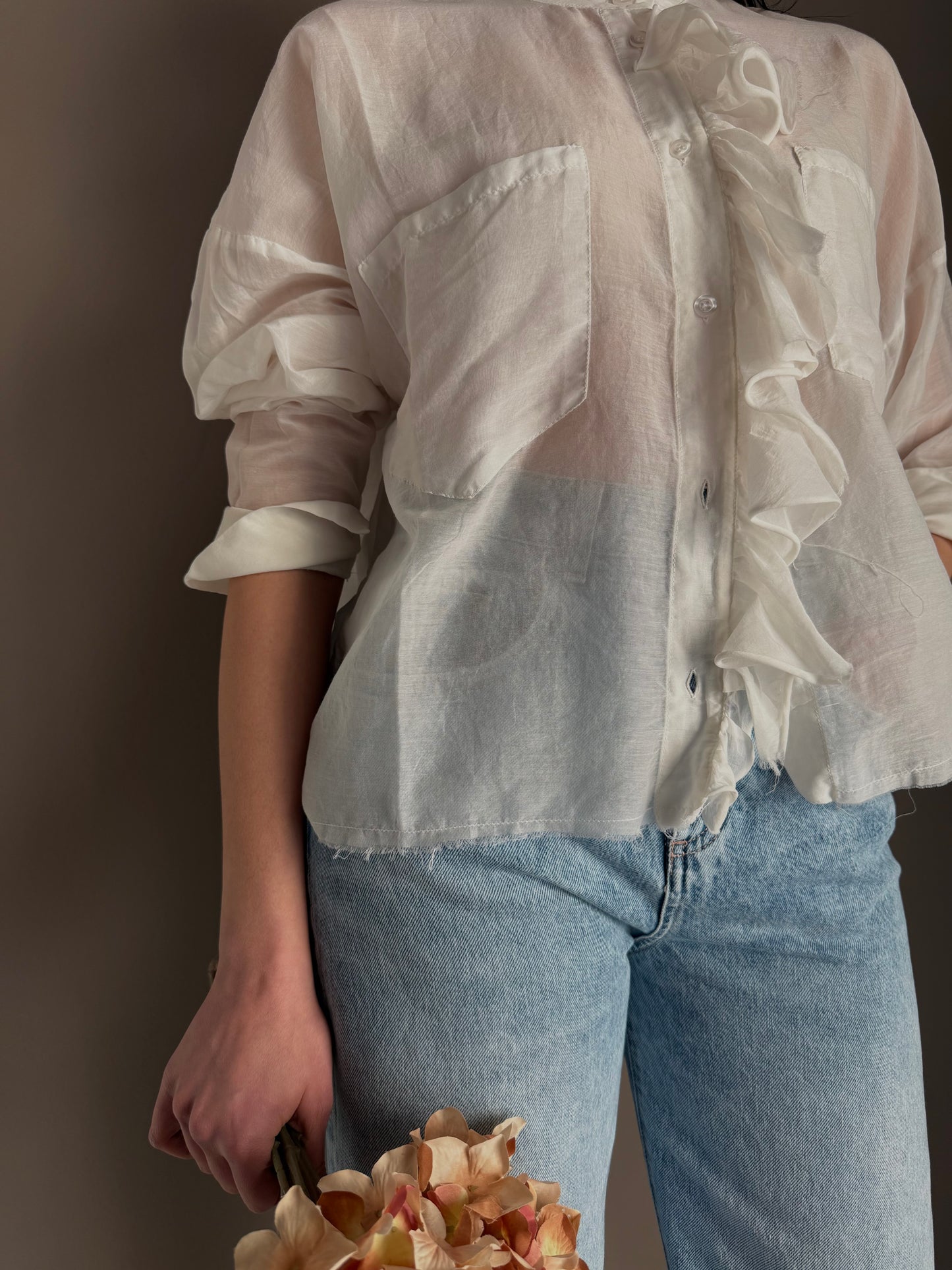 Camicia in Cotone e Seta avorio