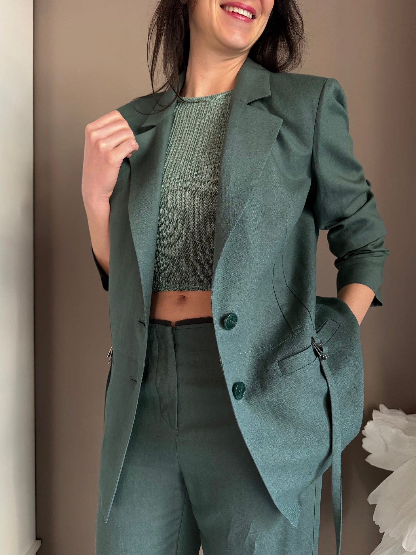 Blazer Patrizia Pepe in Lino e Viscosa – Verde Salvia
