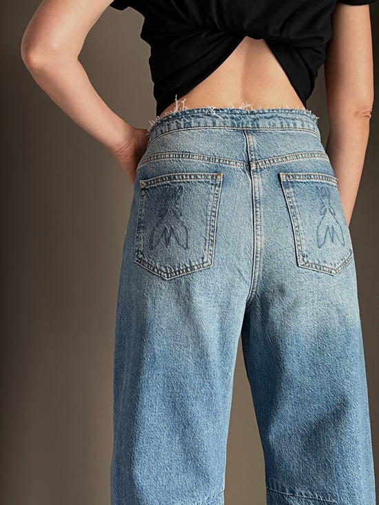 Pantalone denim vita bassa a baloon