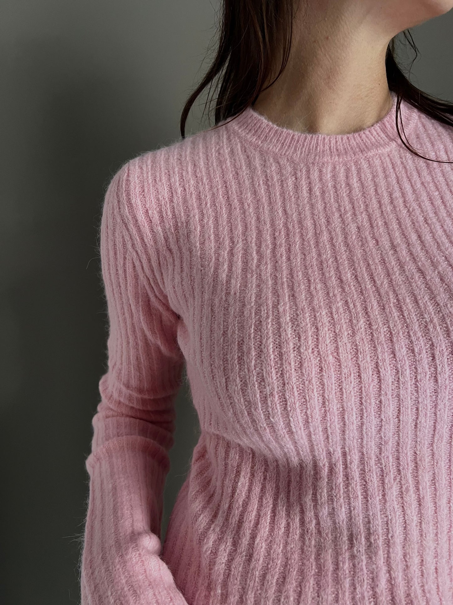 Maglia girocollo slim fit in alpaca Pink