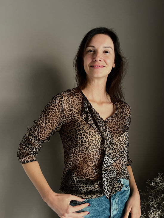 Camicia in viscosa e seta animalier