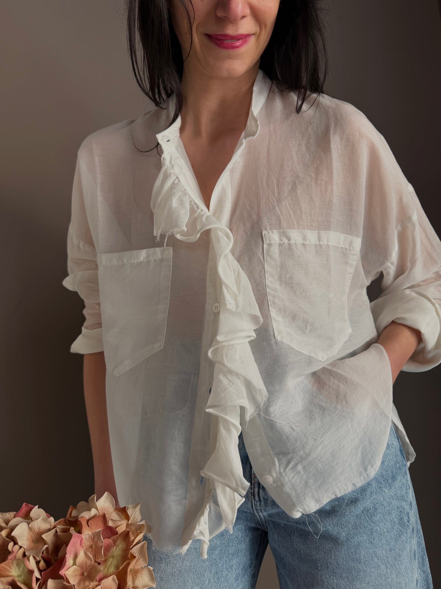 Camicia in Cotone e Seta avorio
