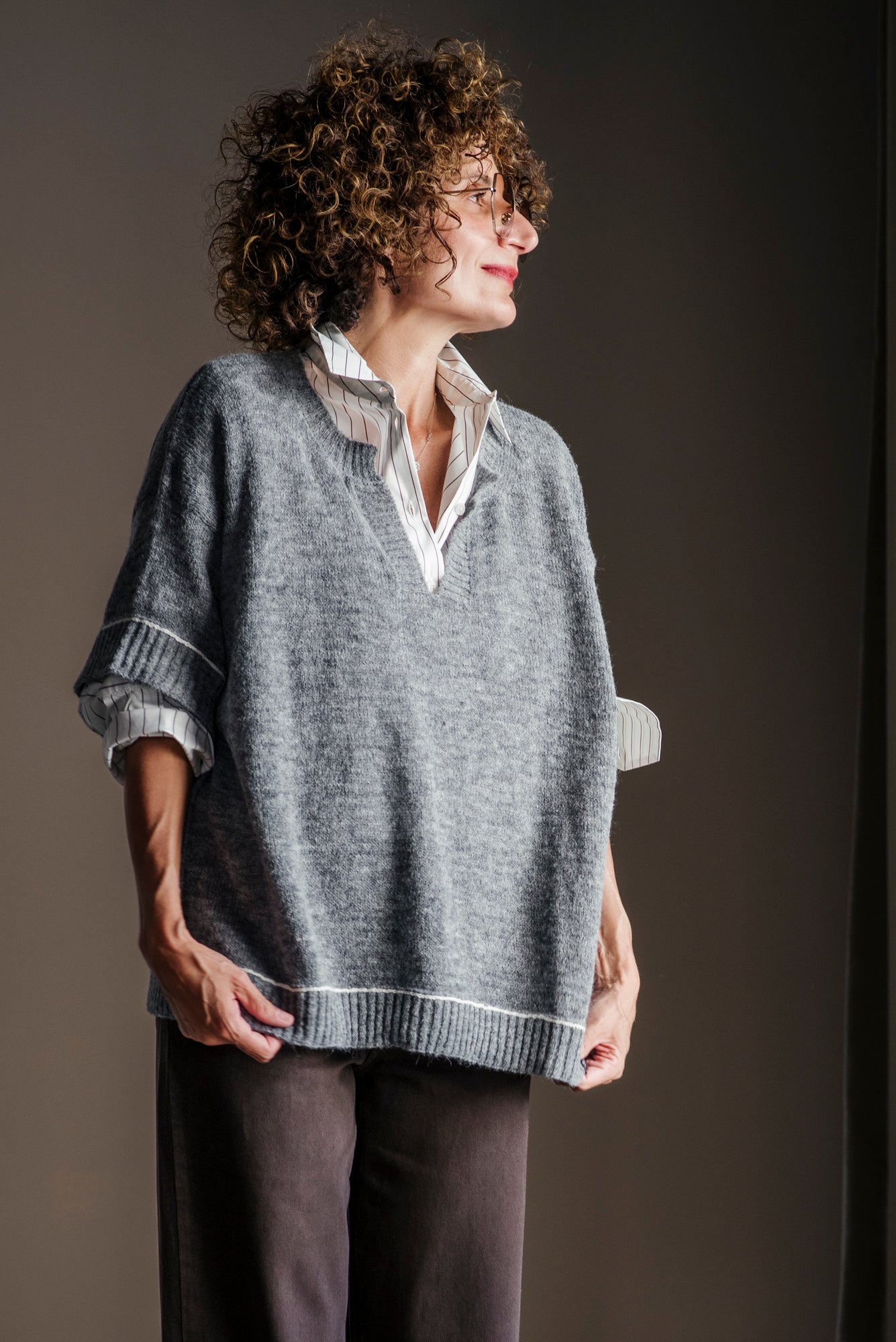 Maglia boxy in alpaca manica corta