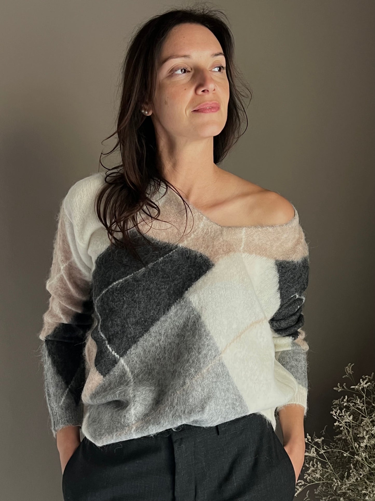 Maglia a Losanghe in misto lana e alpaca