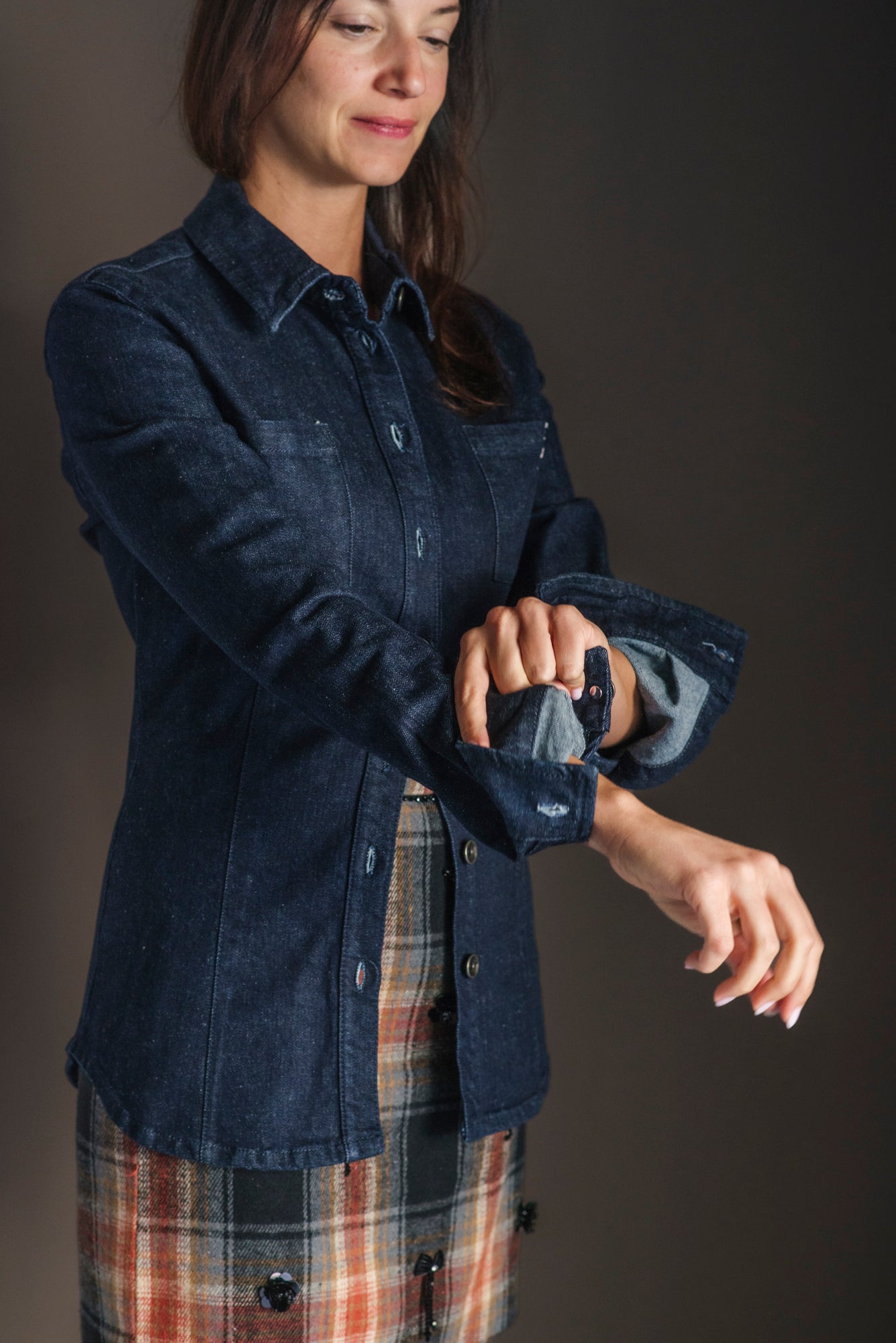 Camicia in Denim Stretch con Fly Gioiello