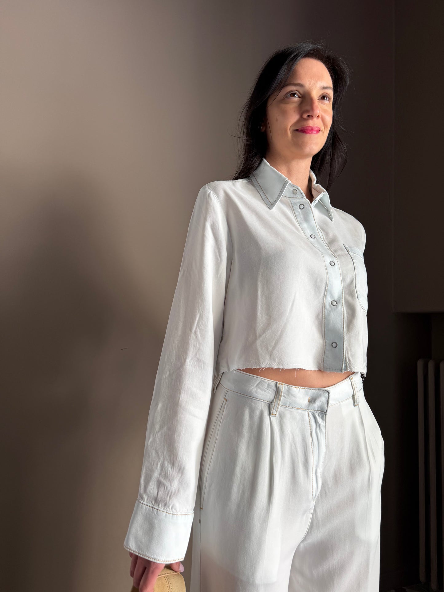 Camicia Crop Patrizia Pepe in Denim Bianco