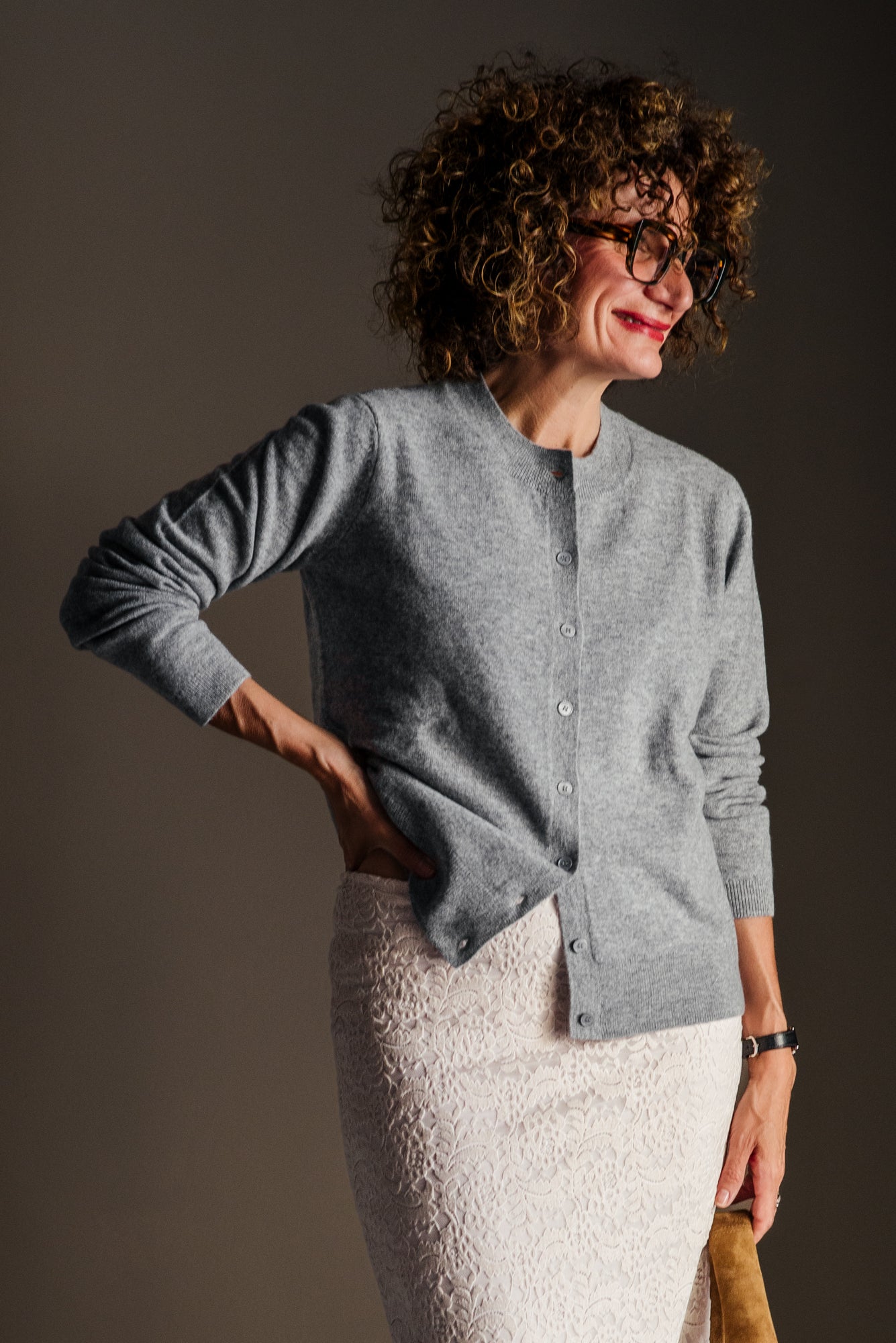 Cardigan  in Lana e Cashmere grigio perla