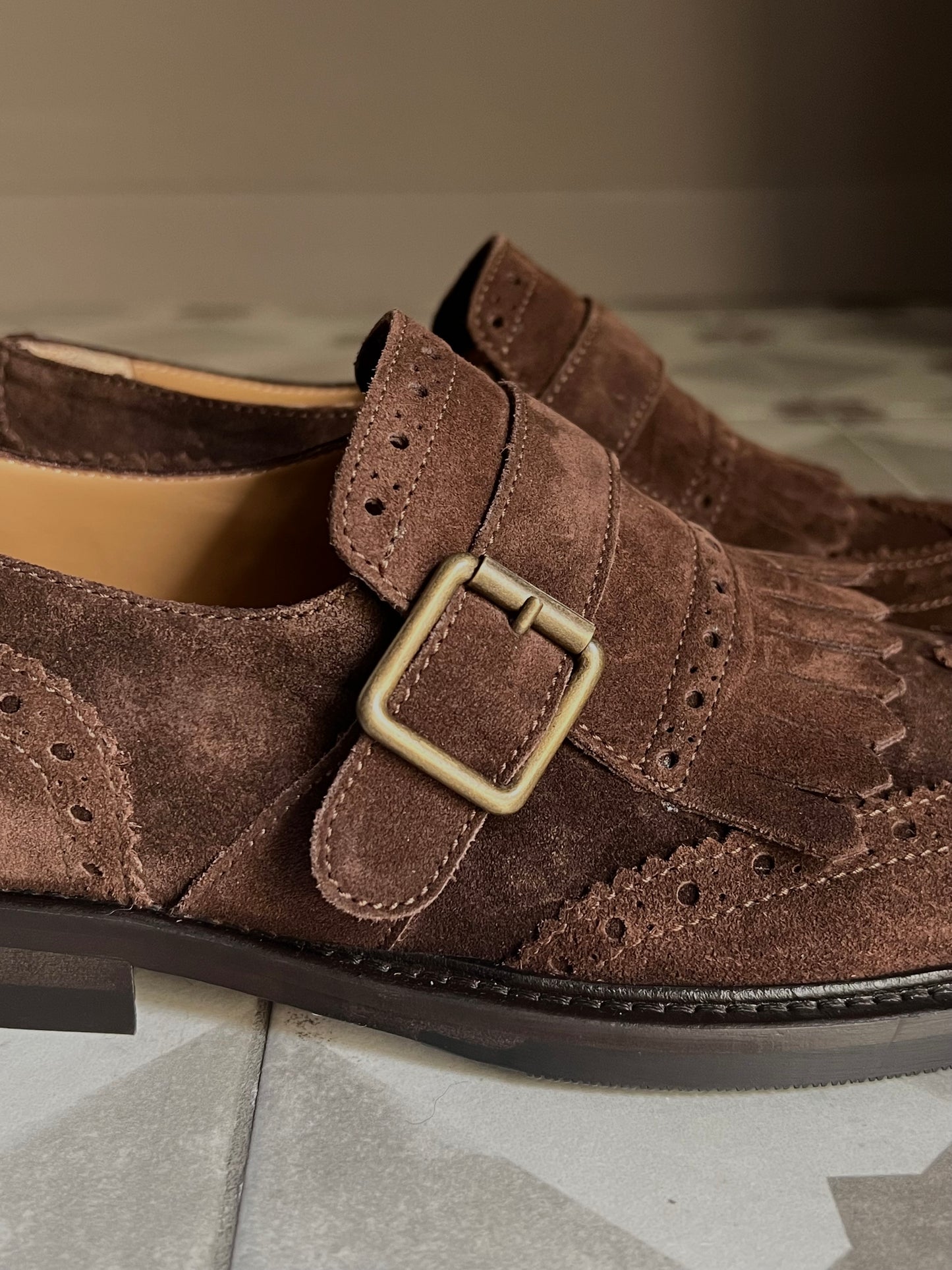 Mocassino Frangia e Fibbia Anna F. in Camoscio Marrone