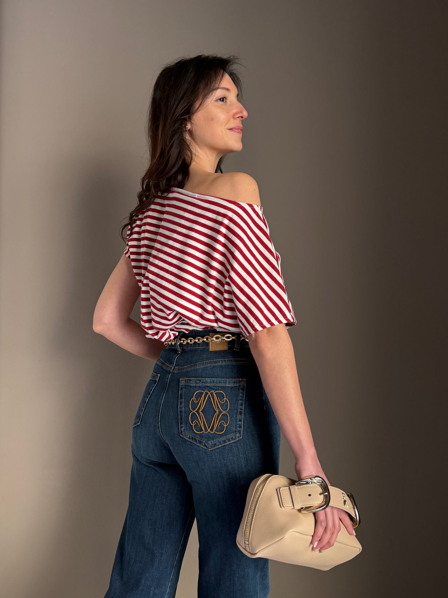 T-shirt boxy a righe manica corta