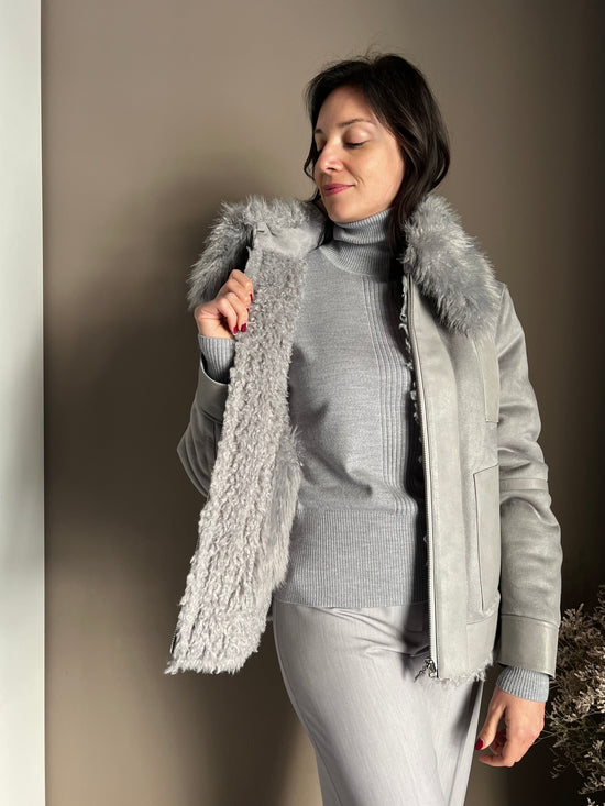 Maglia collo alto in 100% lana Mistery Grey