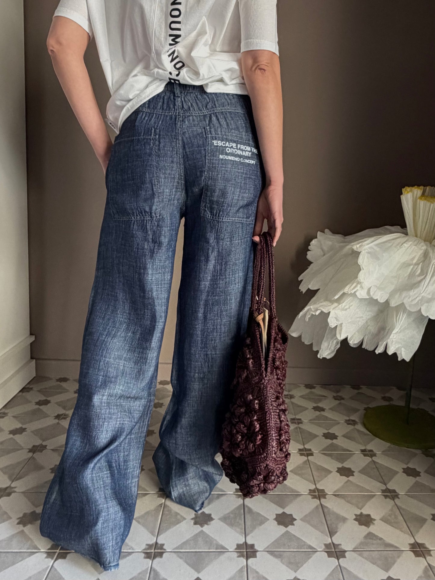 Pantalone chambray in cotone e Lyoncell