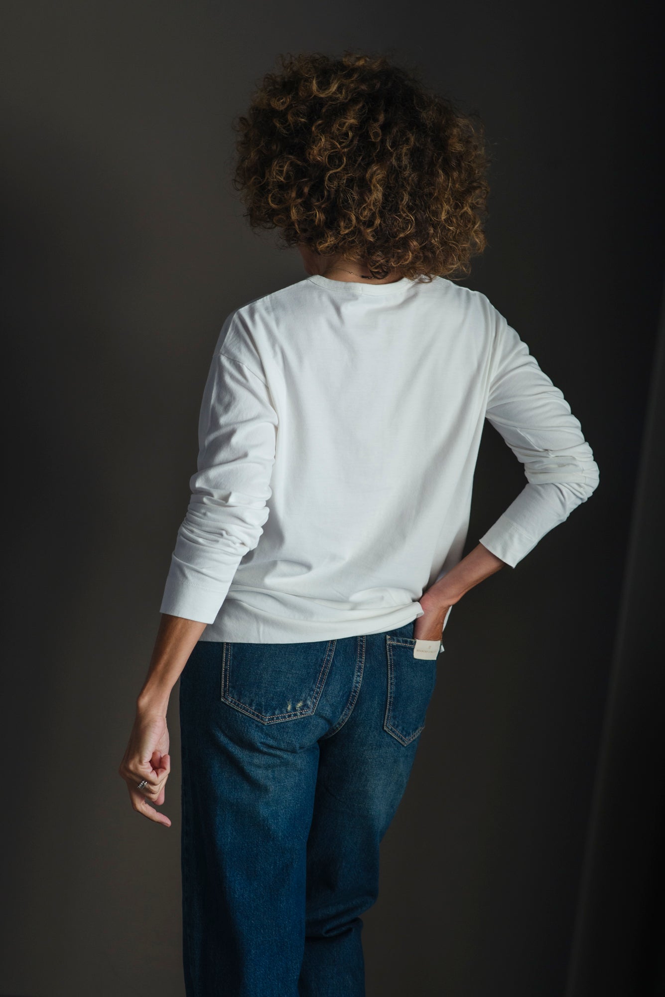 T-shirt manica lunga in cotone soft-touch Bianco Latte