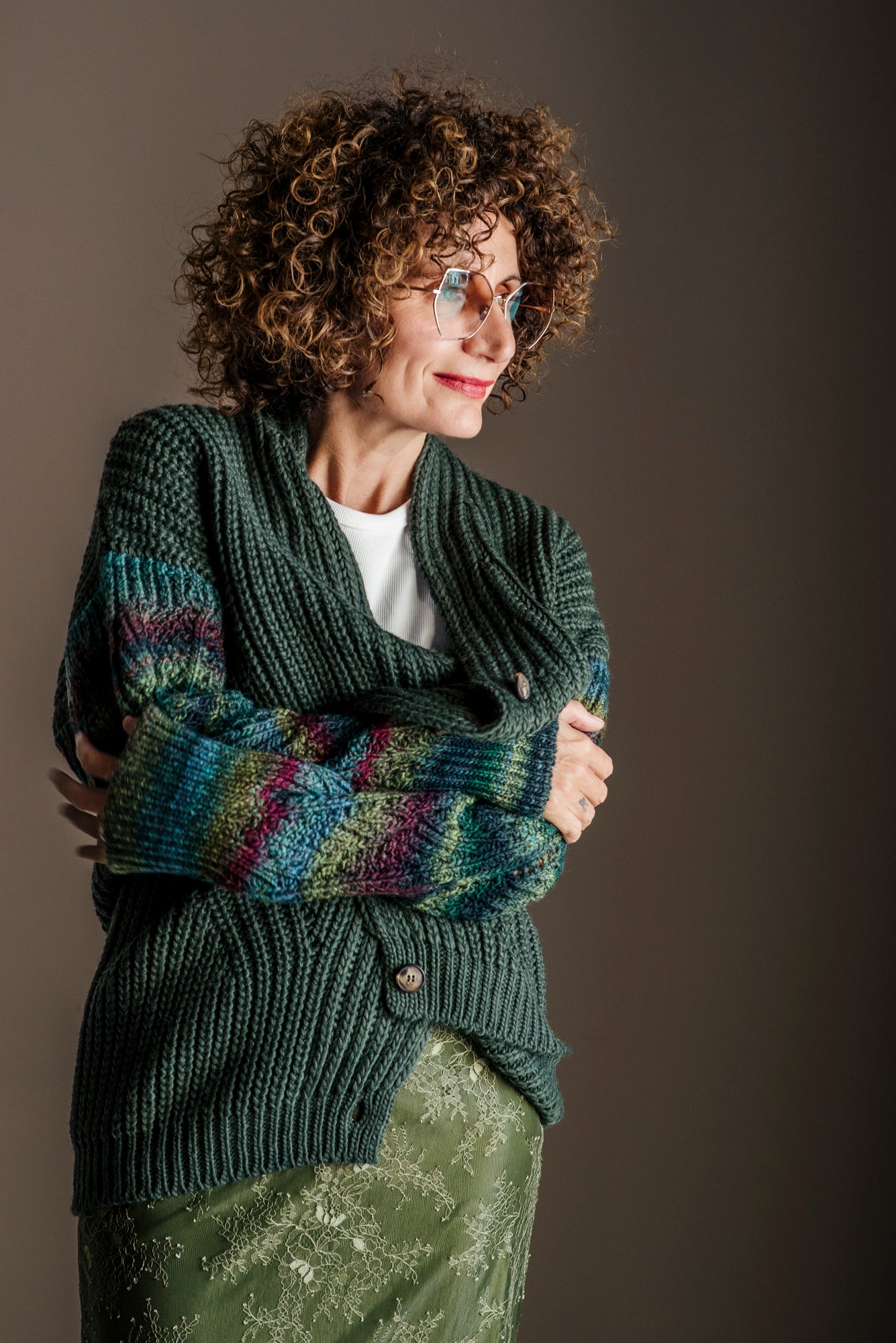 Cardigan oversize misto lana verde militare