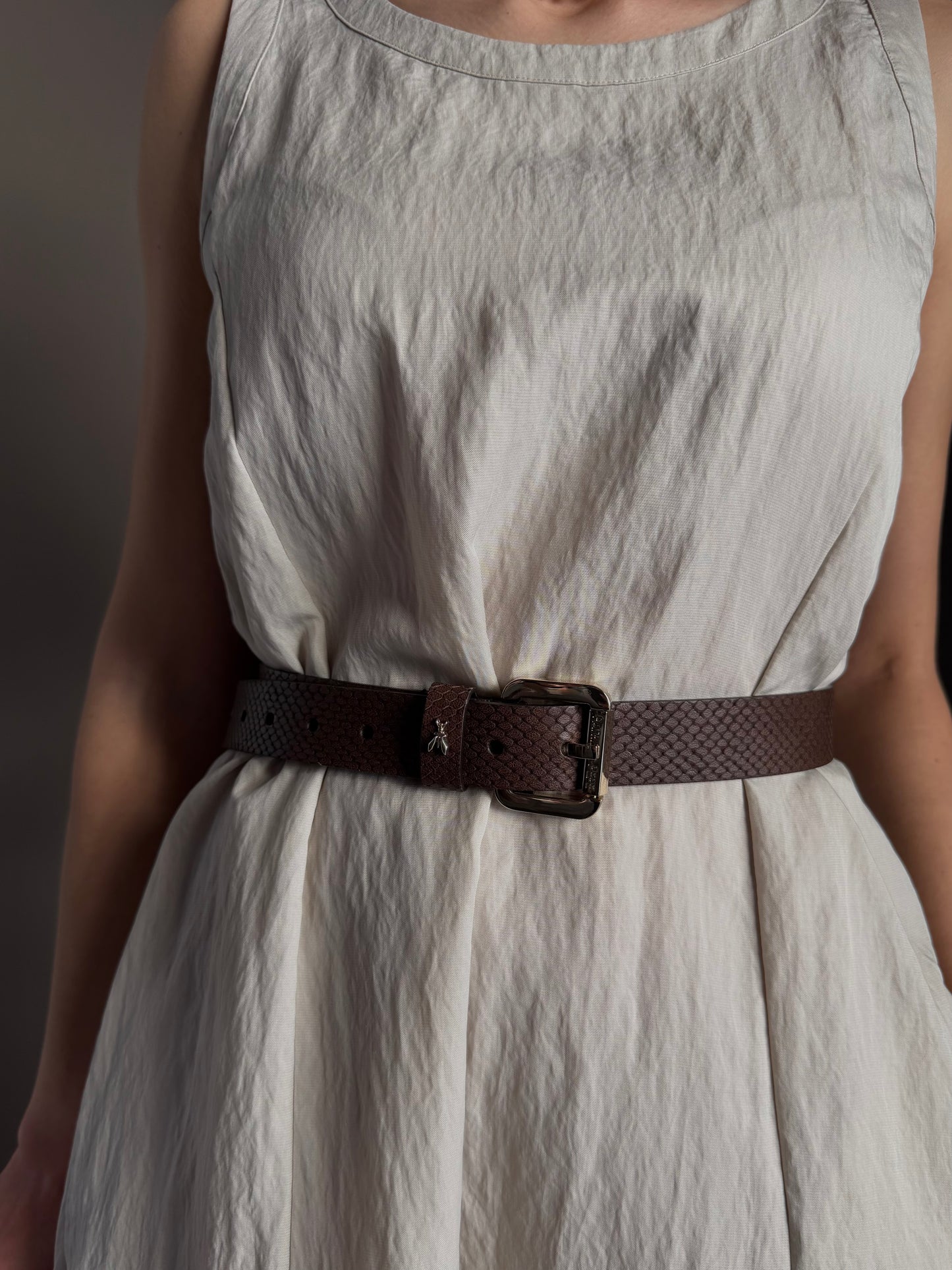 Cintura in pelle stampata Wood Brown