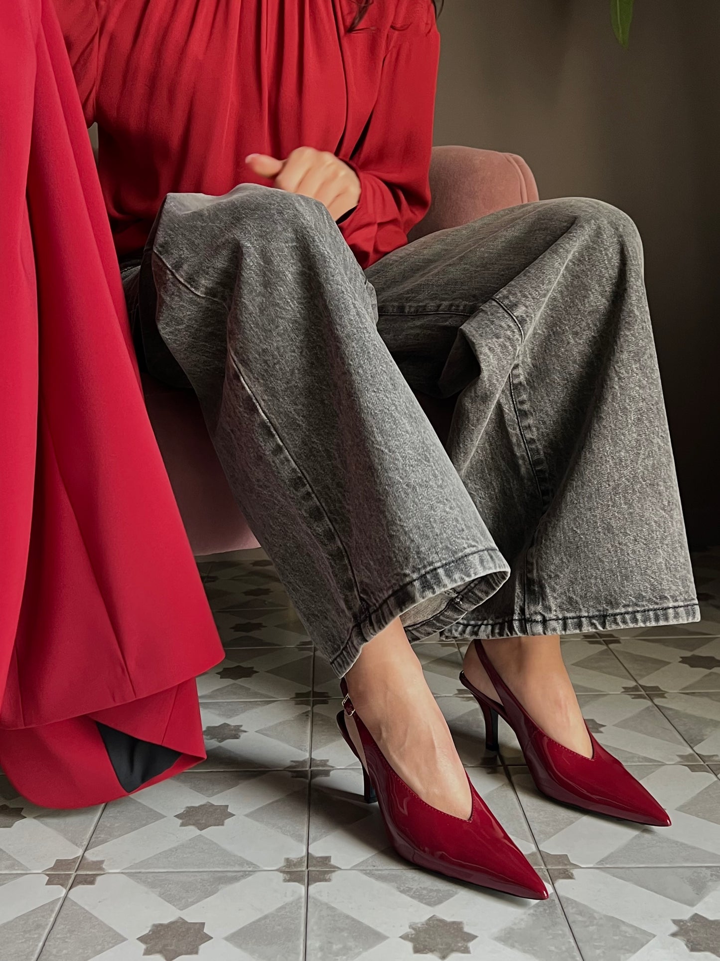 Slingback in vernice glossy Red