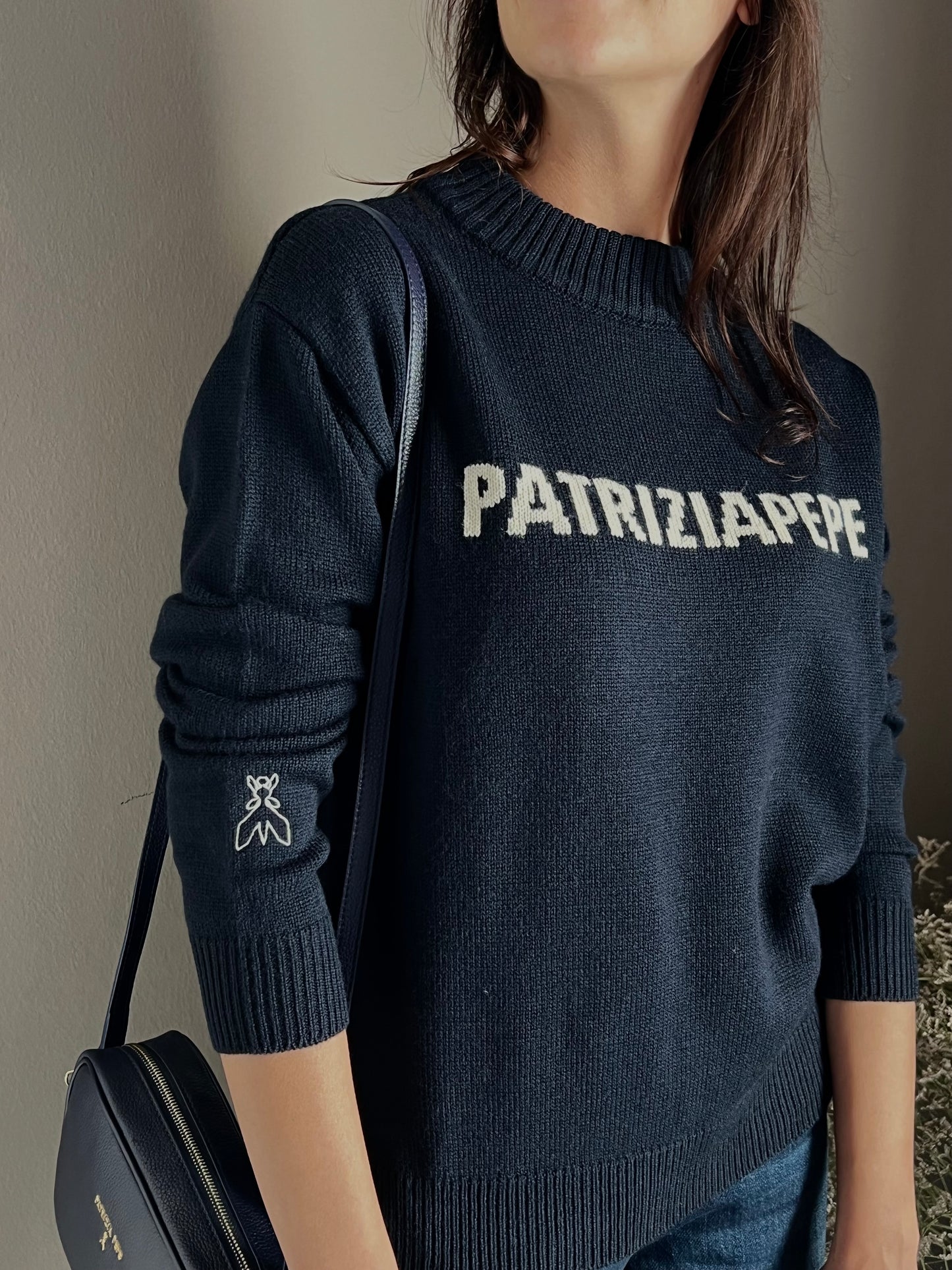 Maglia girocollo con logo blu