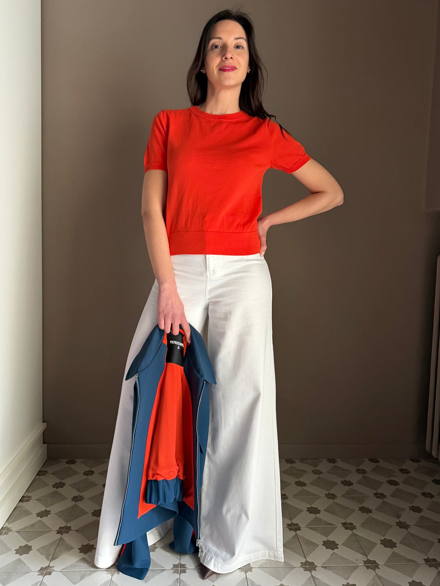 Pantalone a palazzo in drill con dettagli gold