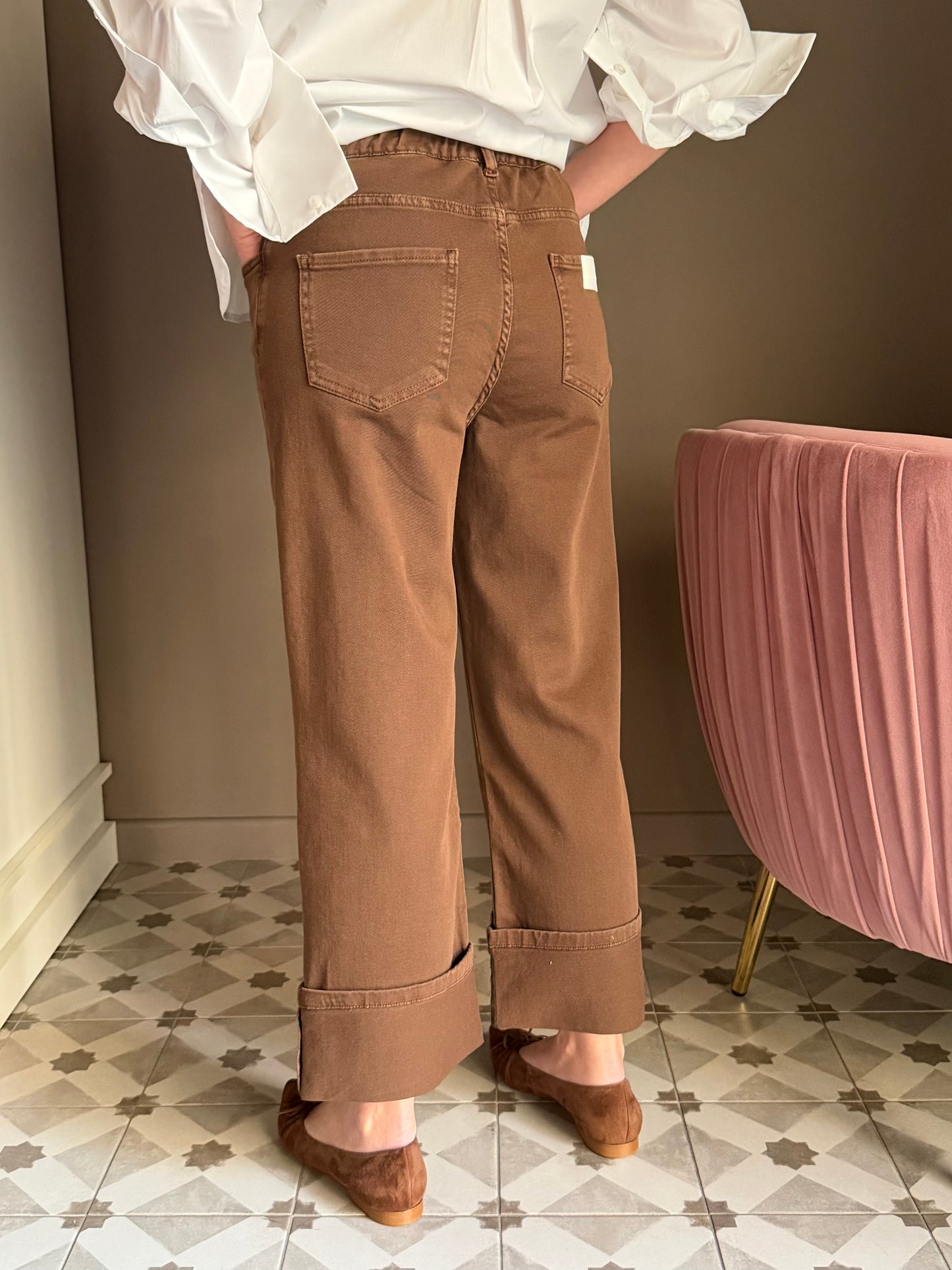 Pantalone straight in drill di cotone