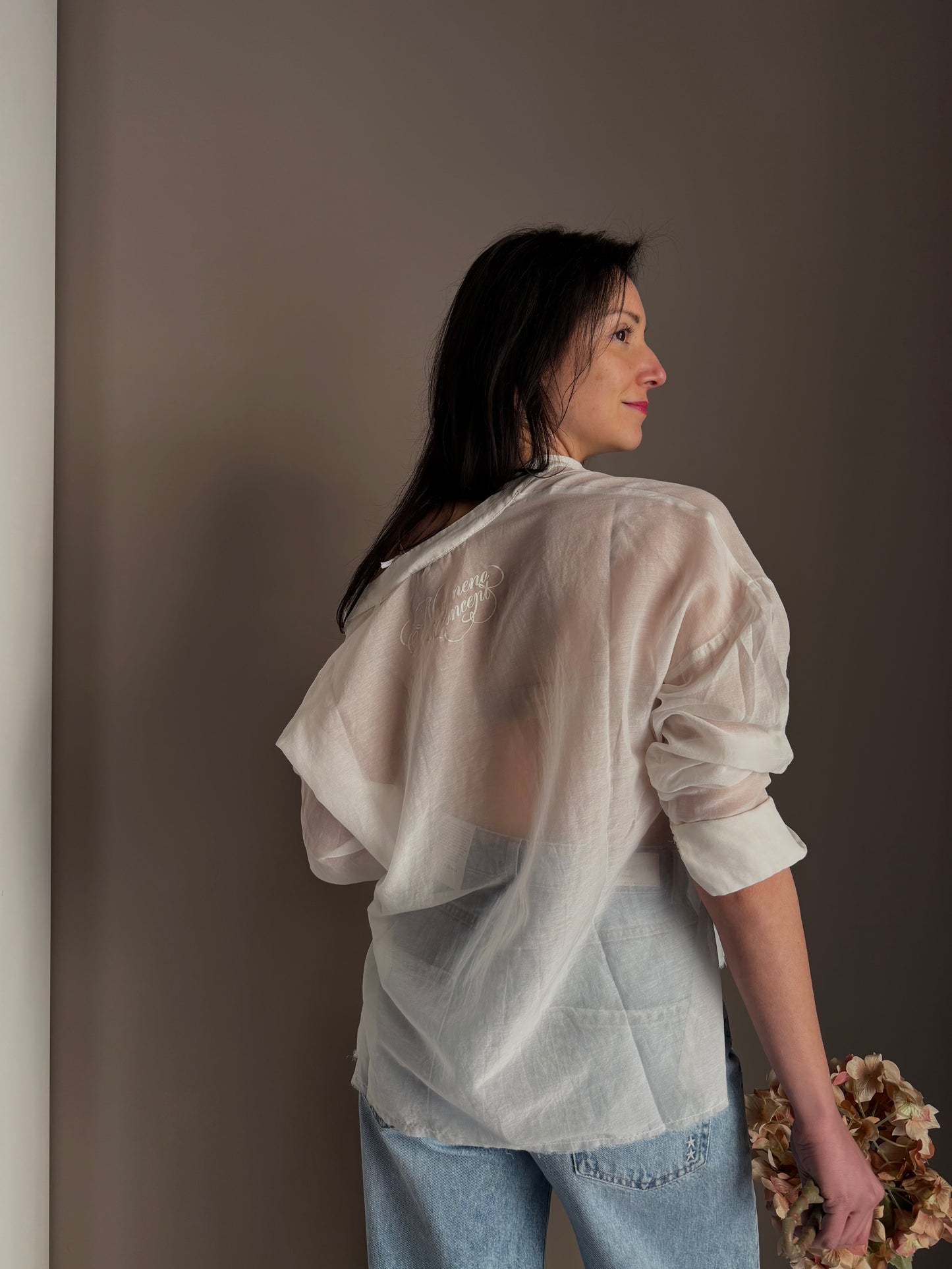 Camicia in Cotone e Seta avorio