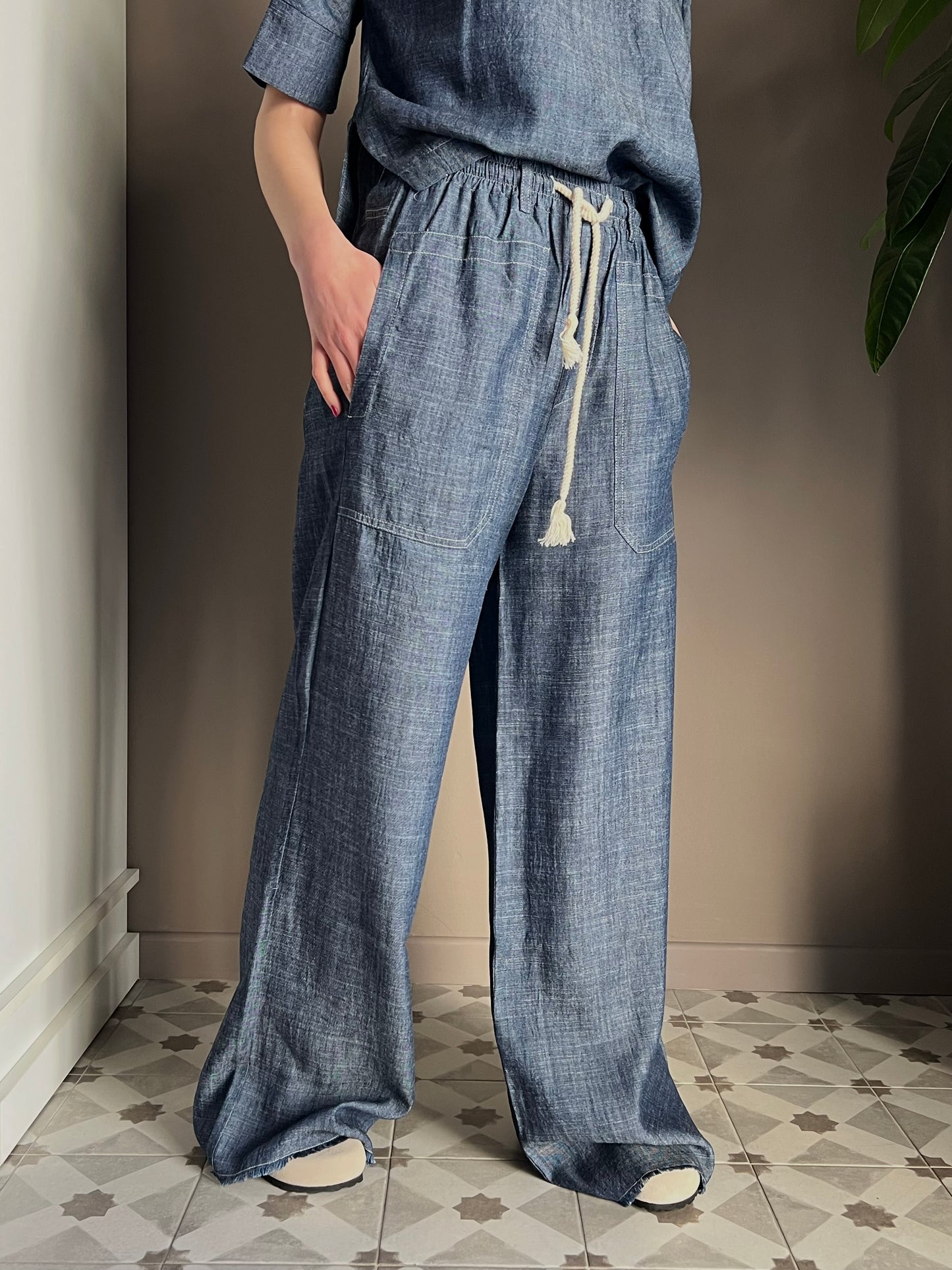 Pantalone palazzo in chambray