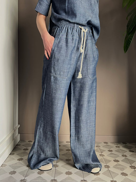 Pantalone palazzo in chambray