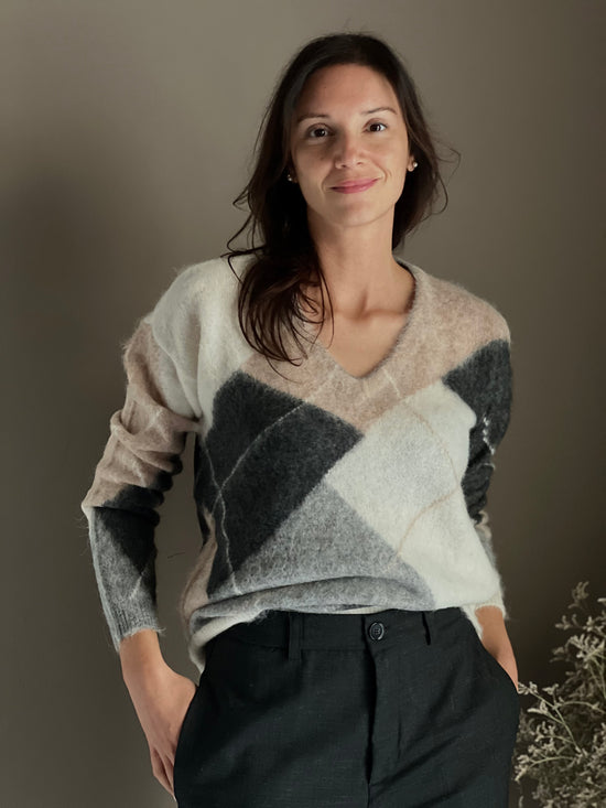 Maglia a Losanghe in misto lana e alpaca