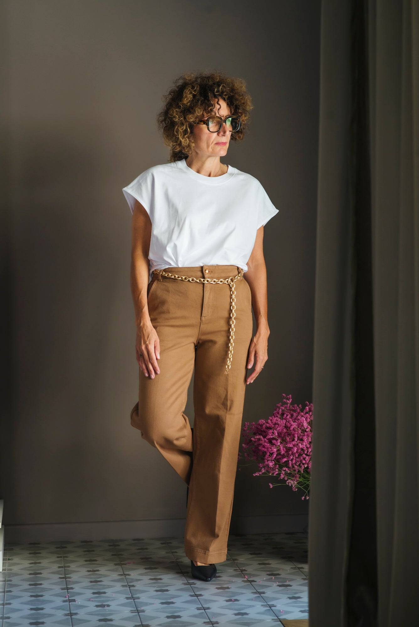 Pantalone in cotone gamba dritta tessuto Candiani