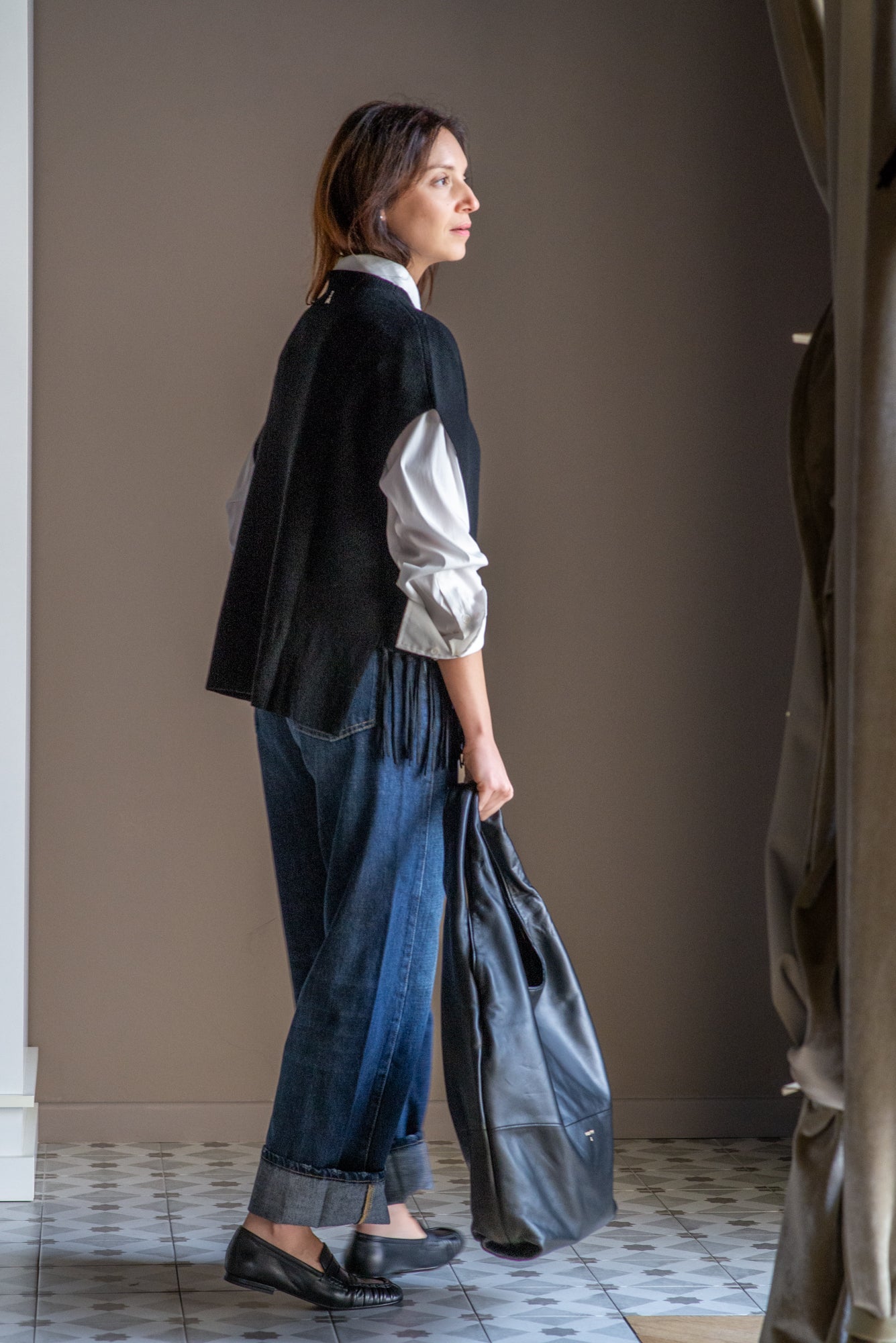 Gilet/Poncho in pura lana nero