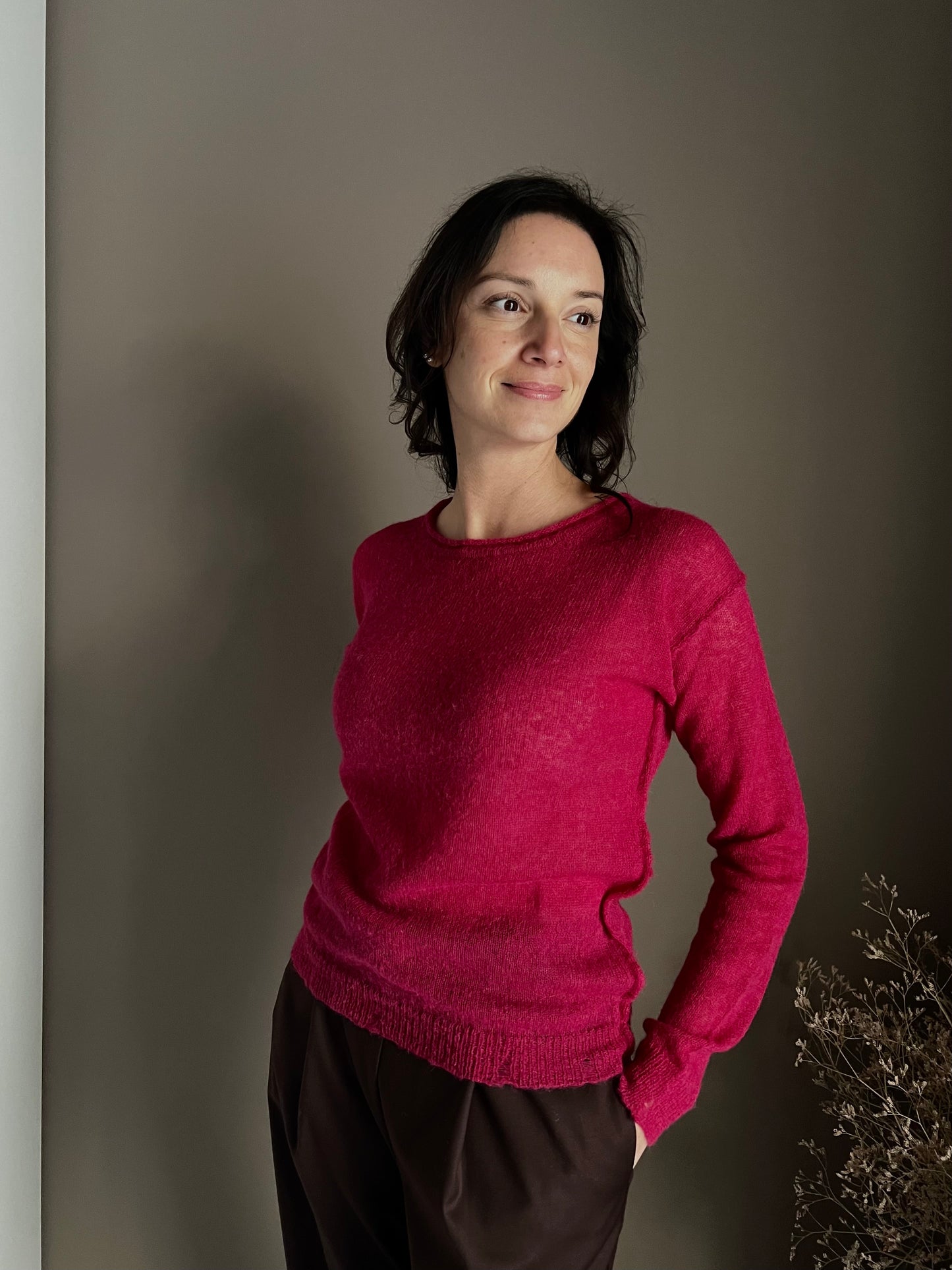 Maglia girocollo in lana e alpaca Noumeno Concept peonia