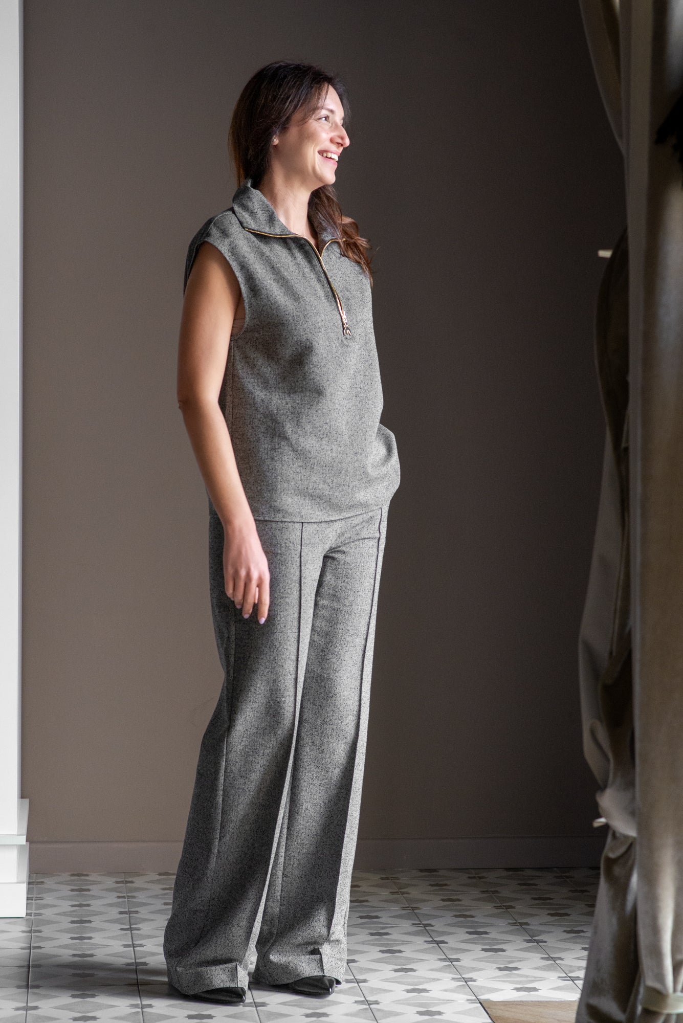 Pantaloni Taupe con zip centrale Taupe