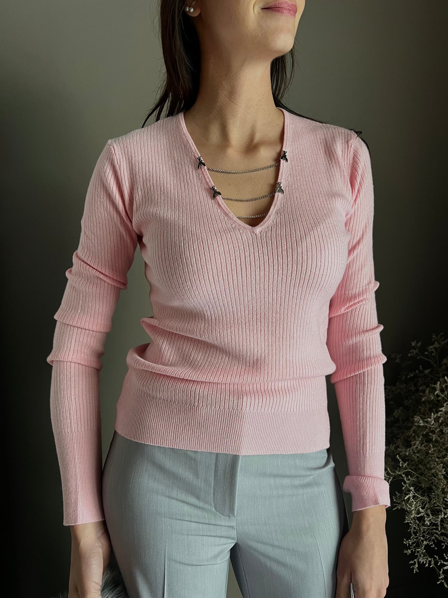 Maglia slim fit con catenelle Pink